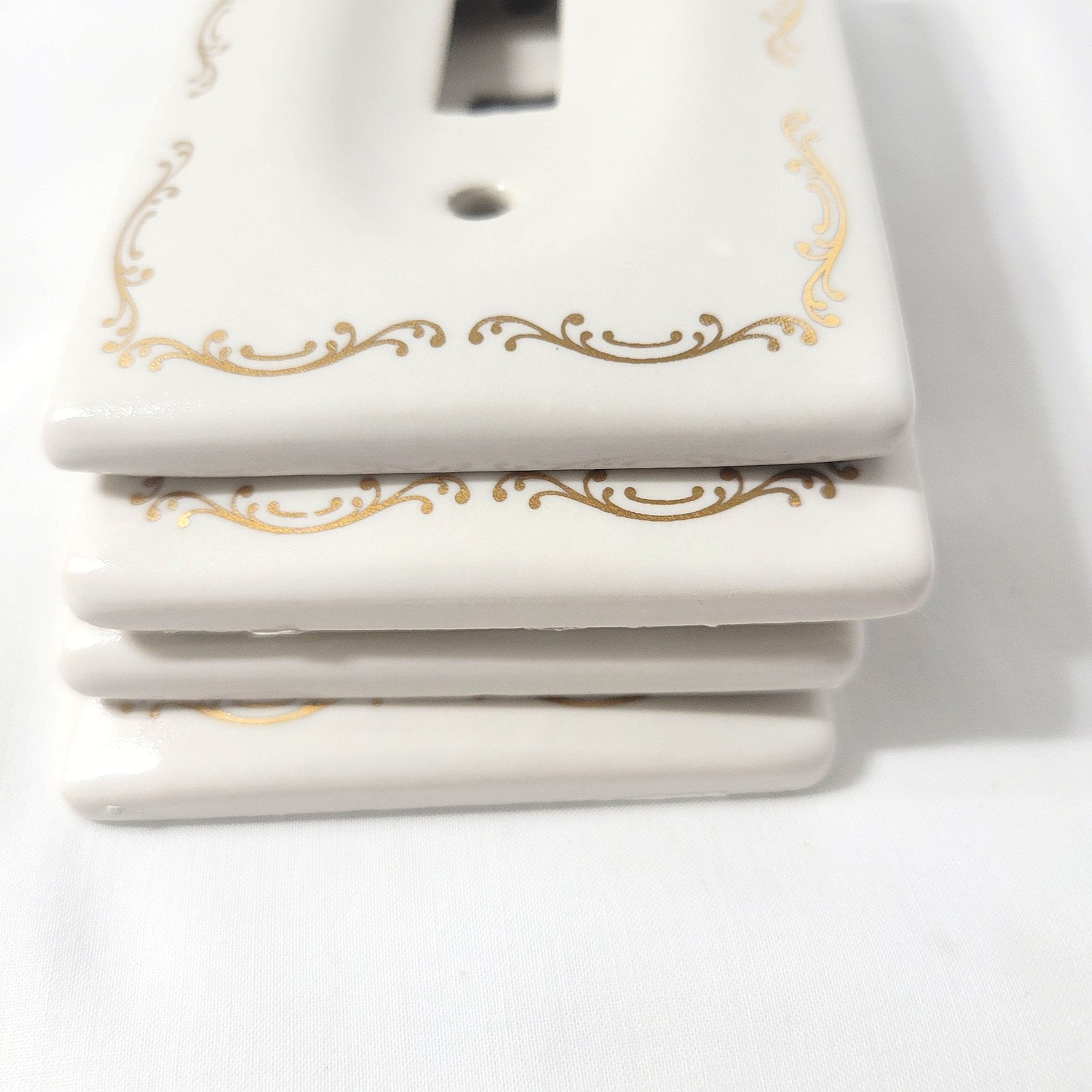 4 VTG Lenape Porcelain Ceramic Single Switch Plate Covers White/Cream & Gold