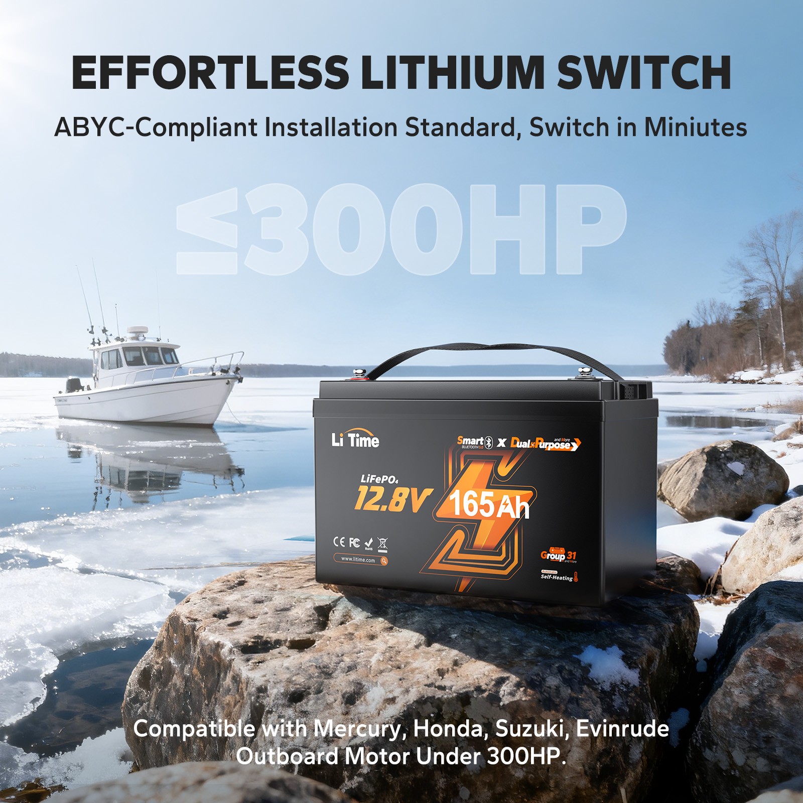 LiTime 12V 140Ah Dual Use LiFePO4 Starting Battery CCA 900 For Outboard Motor