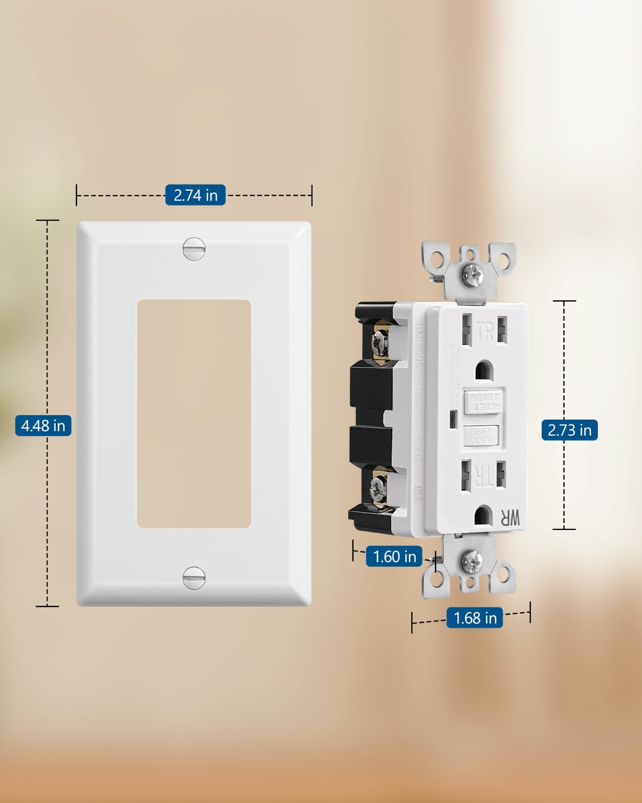 5 Pack 15 Amp GFCI Outlet Self-Test GFI Receptacles with LED Indicator TR WR