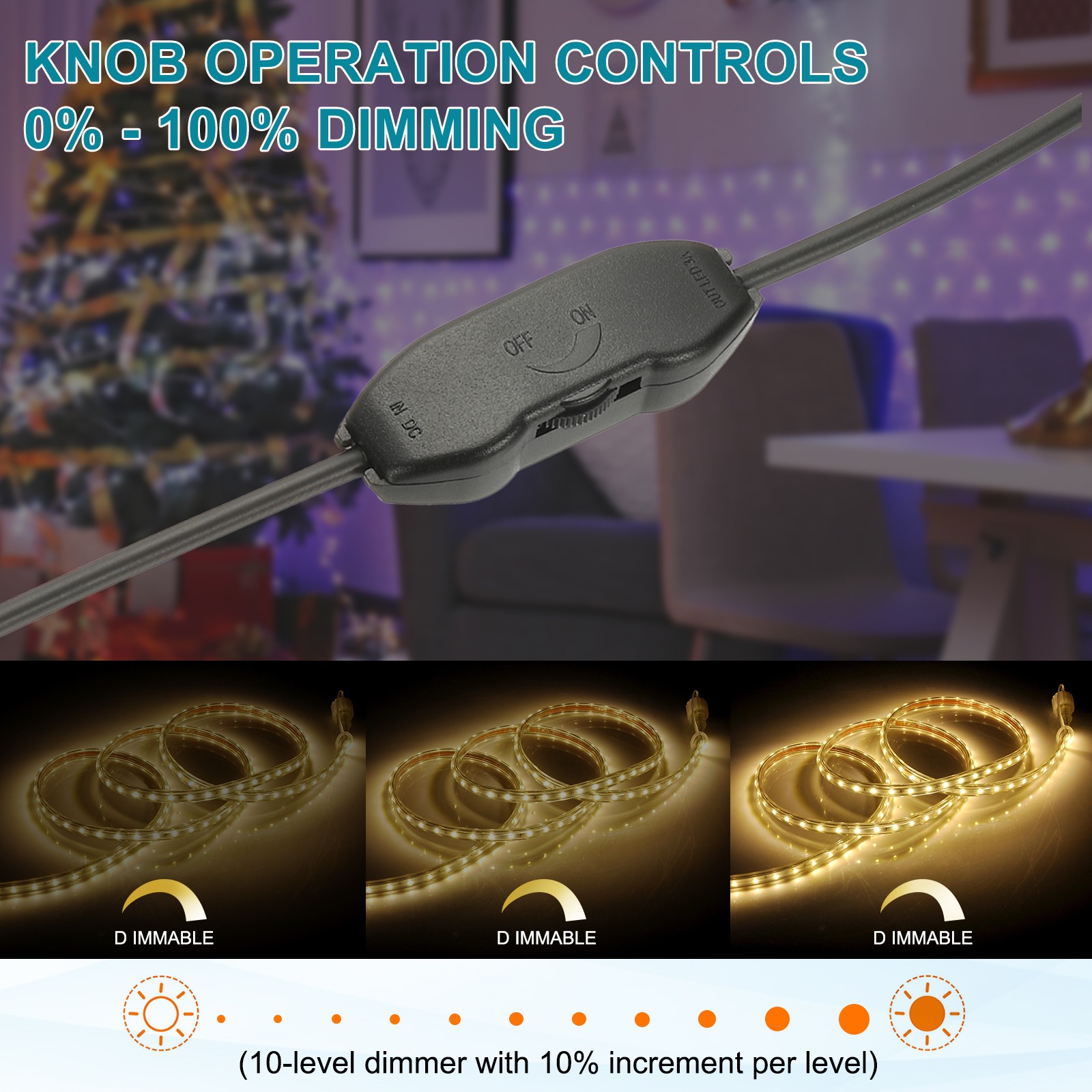 LED Strip Dimmer DC 5V 3A Rotary Brightness Controller with USB Connectors Black