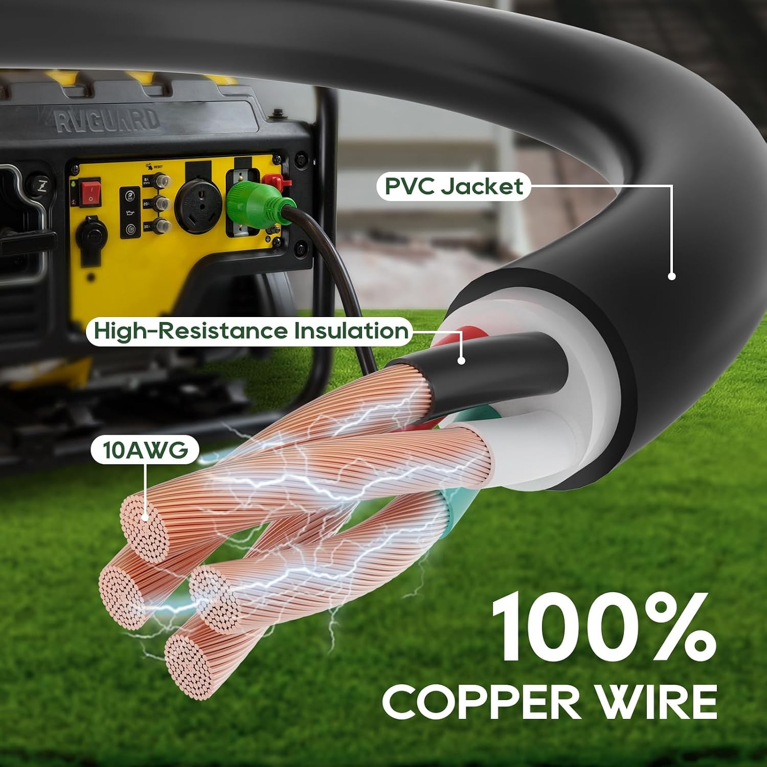 30 Amp 25 Foot Generator Extension Cord, NEMA L14-30P/L14-30R, 125/250V