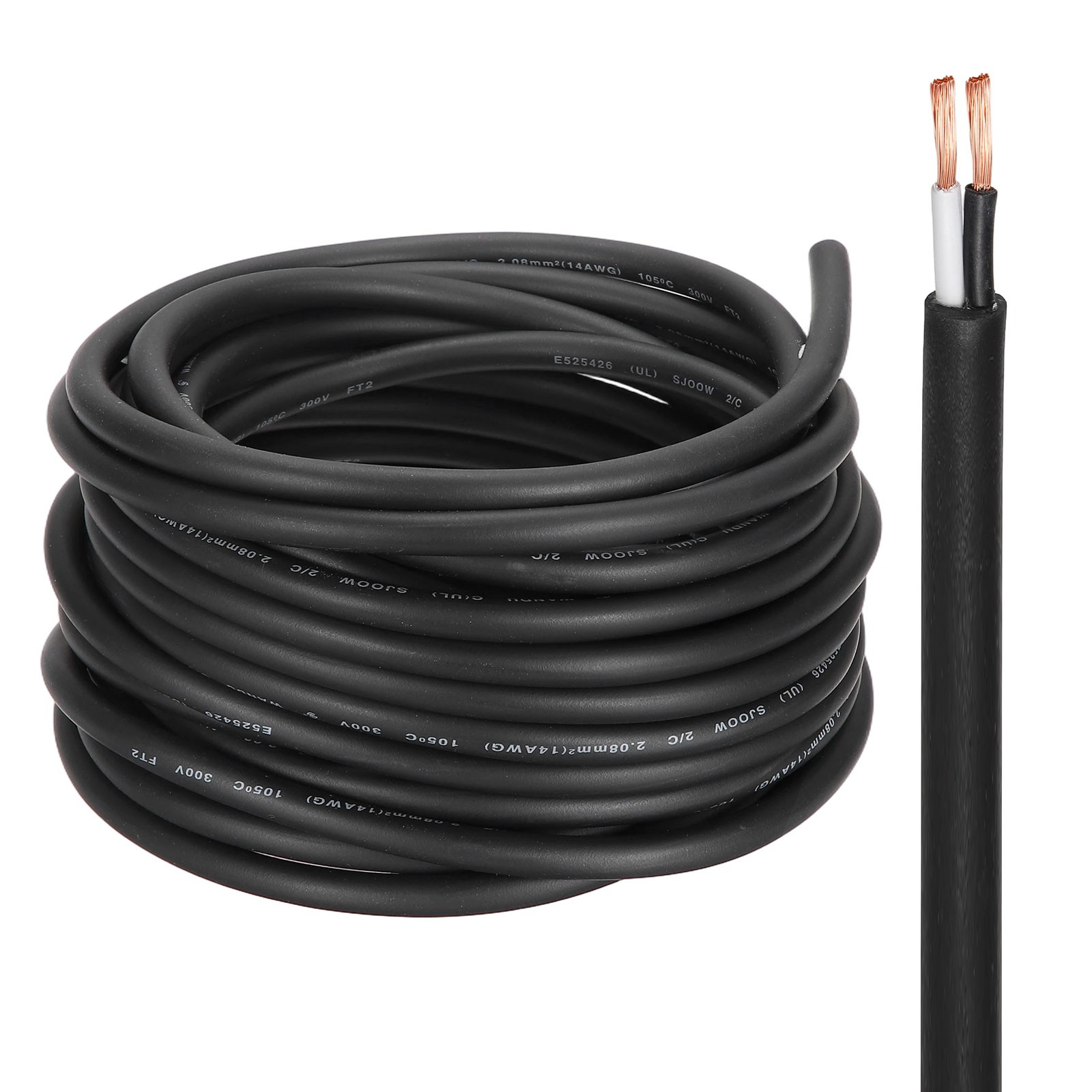 SJOOW 14 Gauge 2 Conductor Electrical Wire 50ft 14 AWG Portable Power Cable 300V