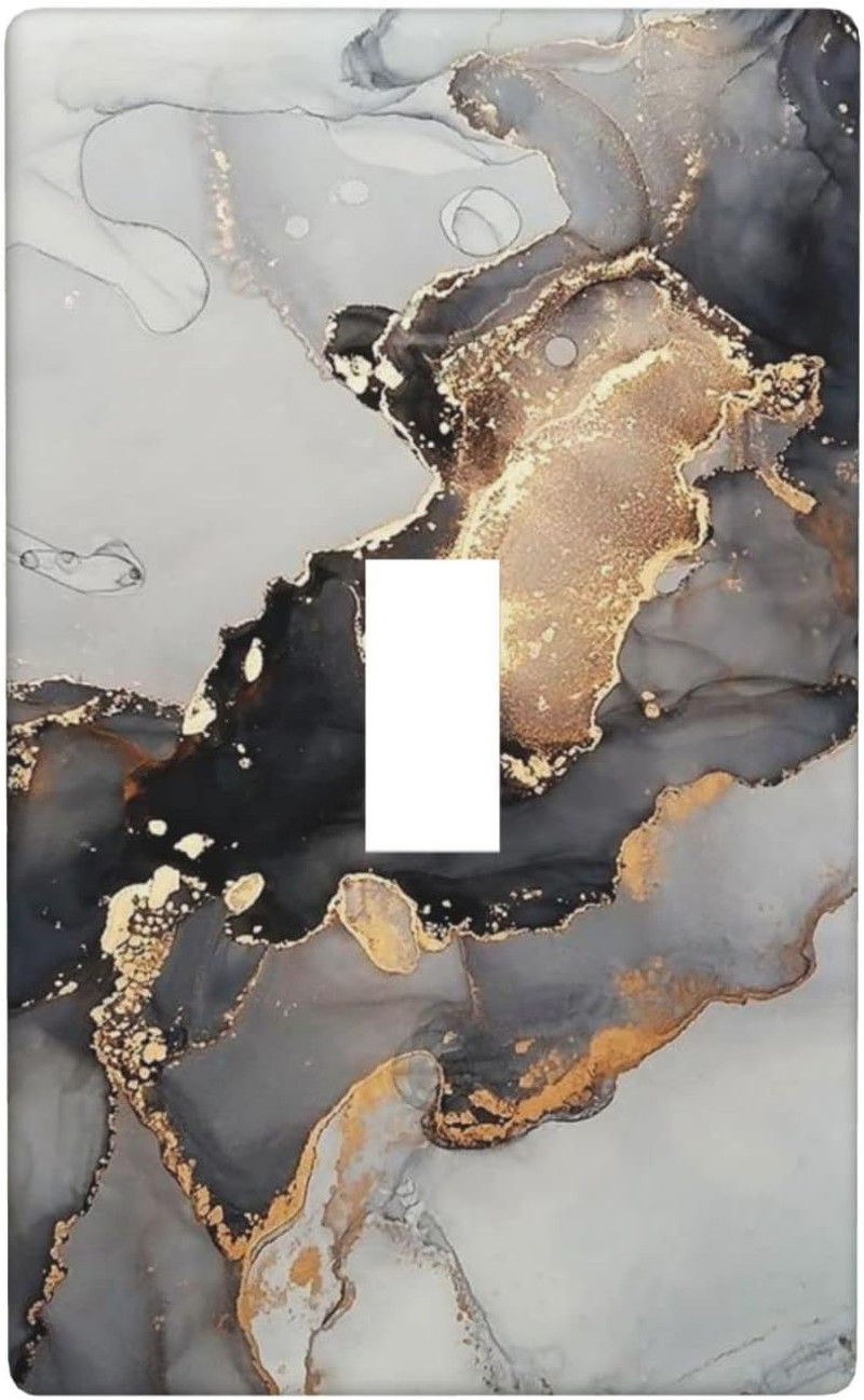 Black Gold Marble Light Switch Cover – Decorative Single Toggle Plate 1 Gang