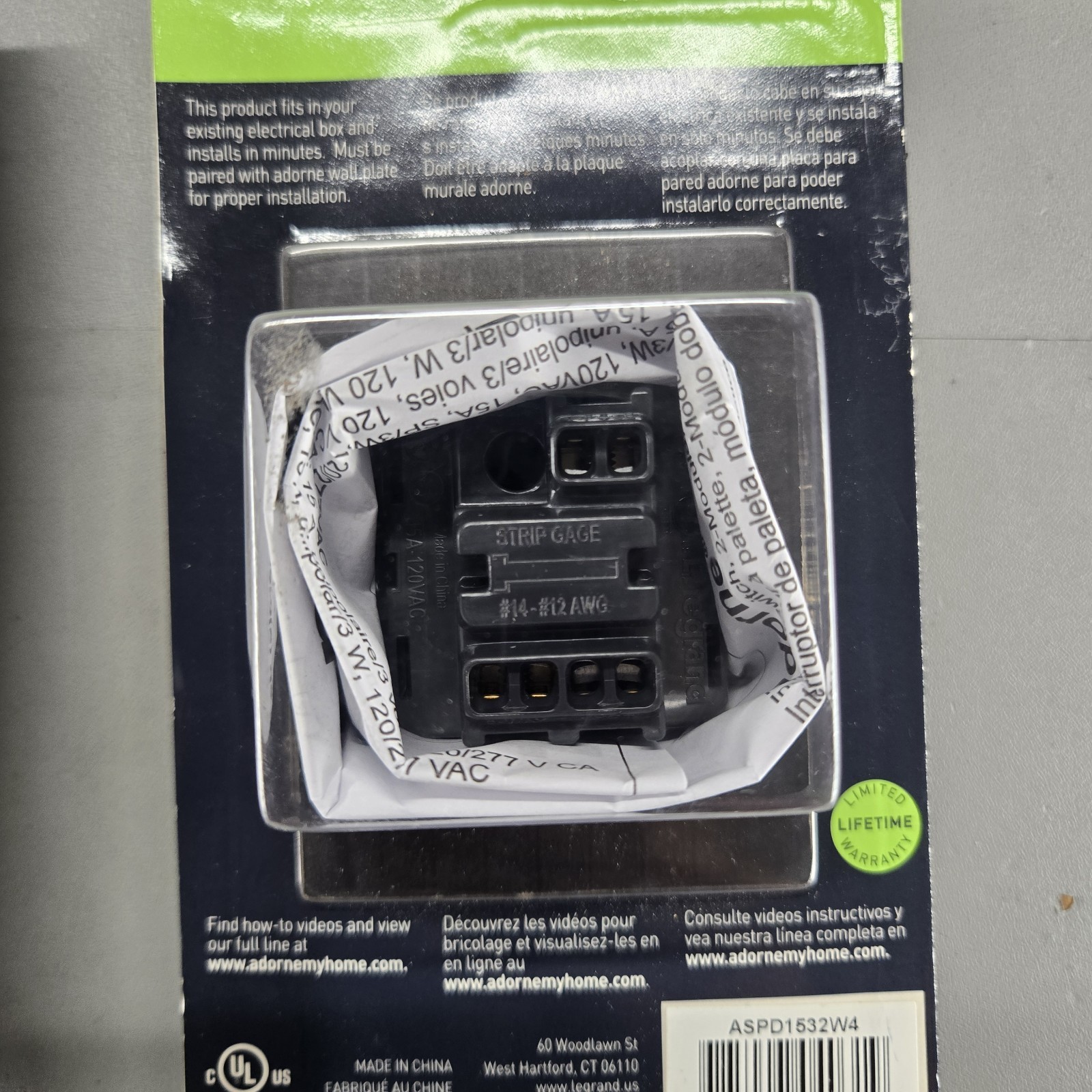 Legrand Adorne 15A 1 or 3-Way Paddle Switch ASPD1532W4 w/ Wall Plate