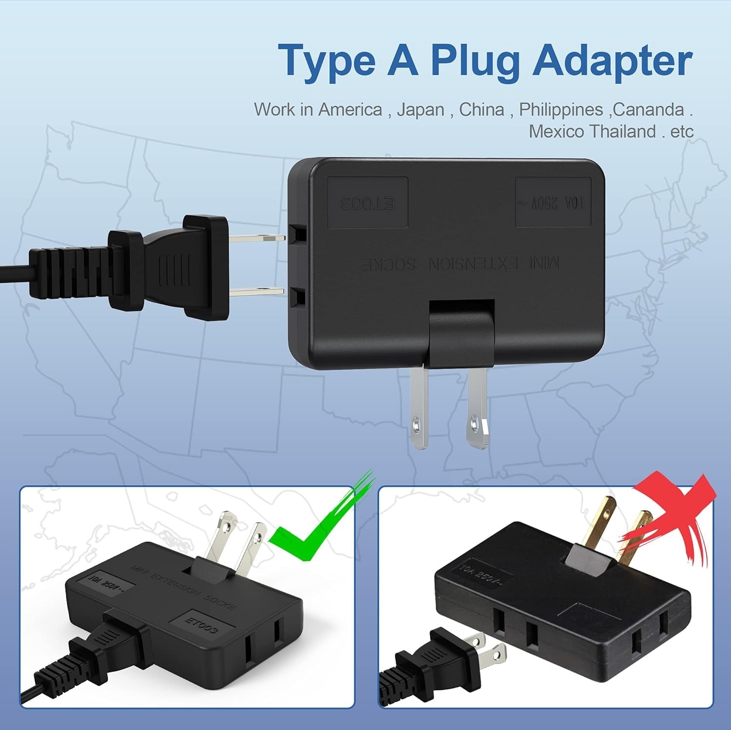 ETwinCoo 3-Way Flat Wall Outlet Extender & Splitter, 2-Prong Swivel Mini Plug…