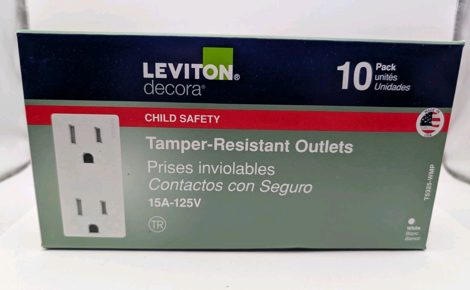 LEVITON 10 PACK CHILD SAFETY OUTLETS (T5325-WMP) TAMPER-RESISTANT (New, Sealed)