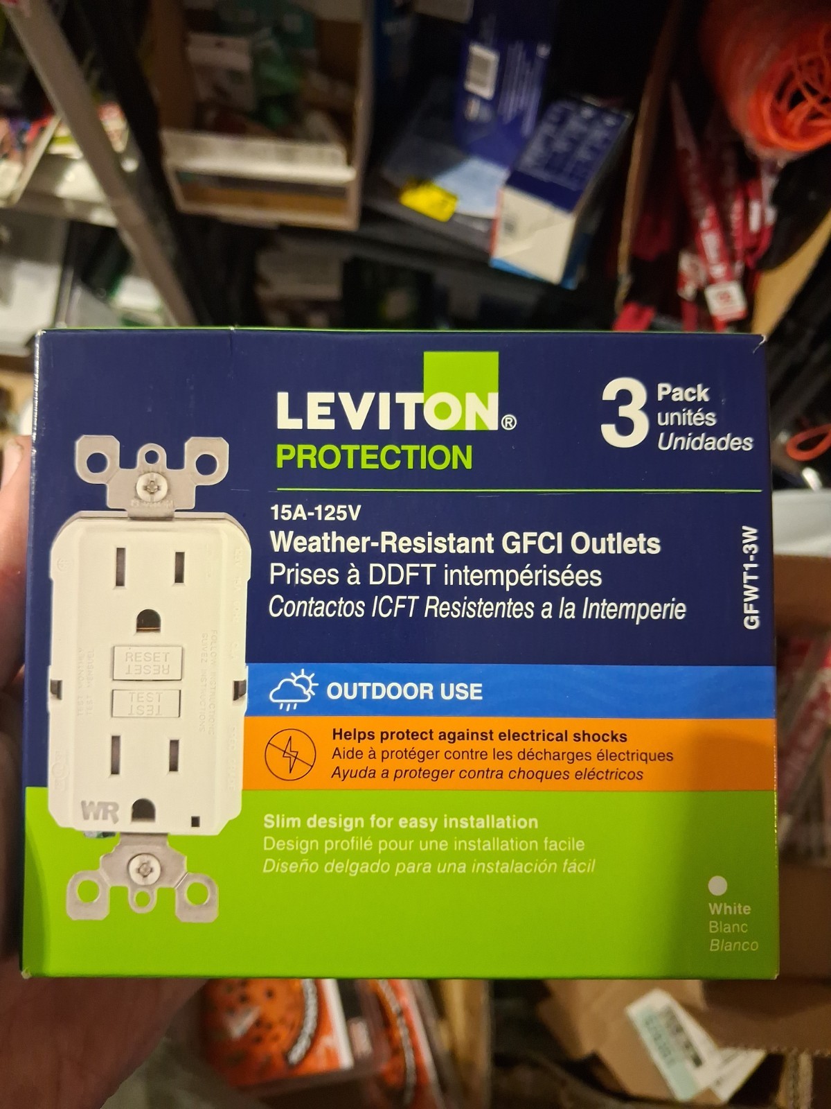 Leviton GFWT1-3W Self-Test 15A GFCI Duplex Outlet – Weather resistant – White