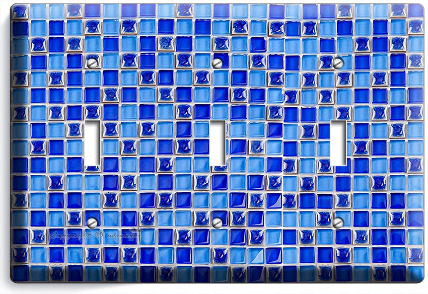 BLUE MOSAIC ARABIC TILES TRIPLE LIGHT SWITCH WALL PLATE COVER HOME KITCHEN DECOR