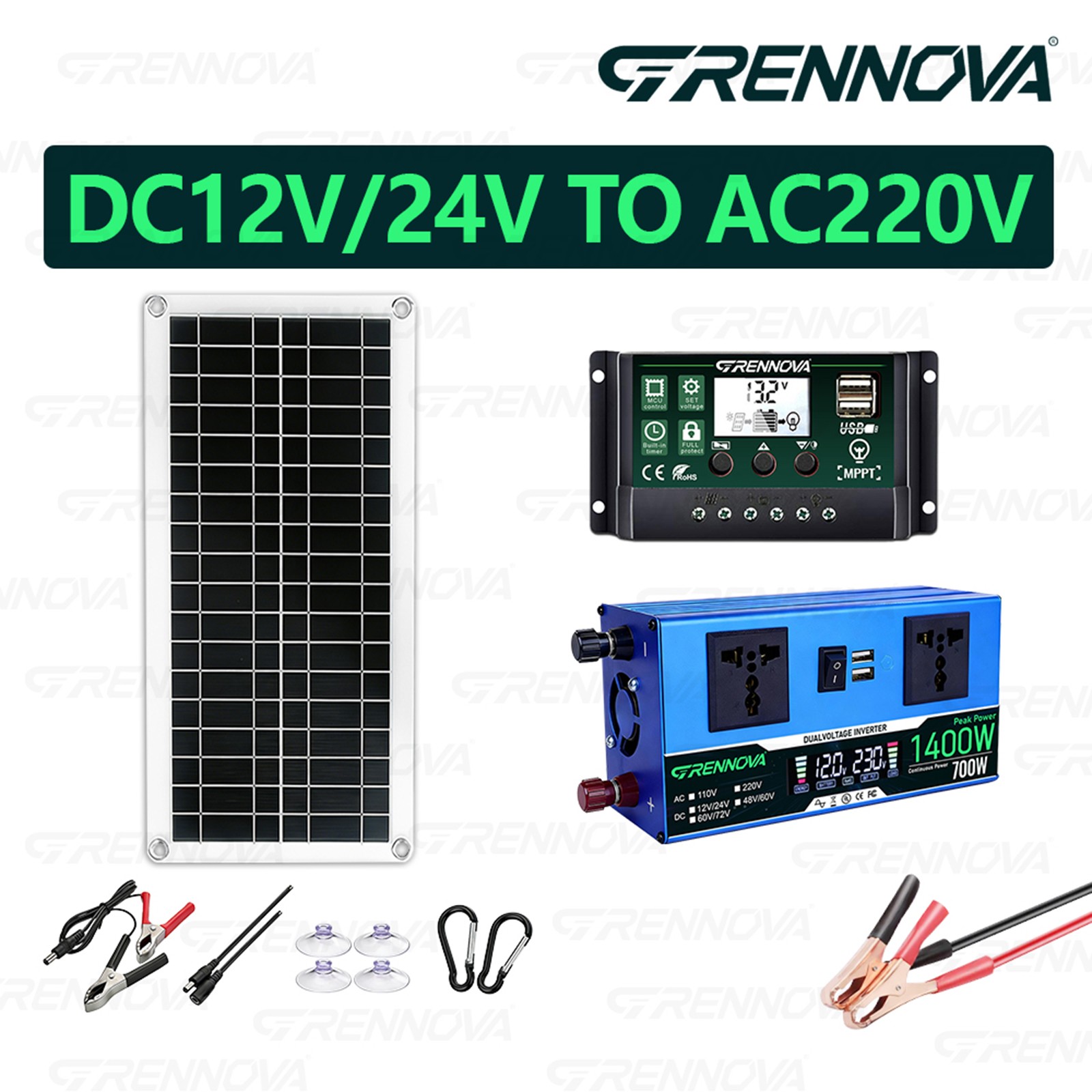 Grennova 1400W Solar Kit 35W Panel 60A MPPT Off-Grid RV Home Backup