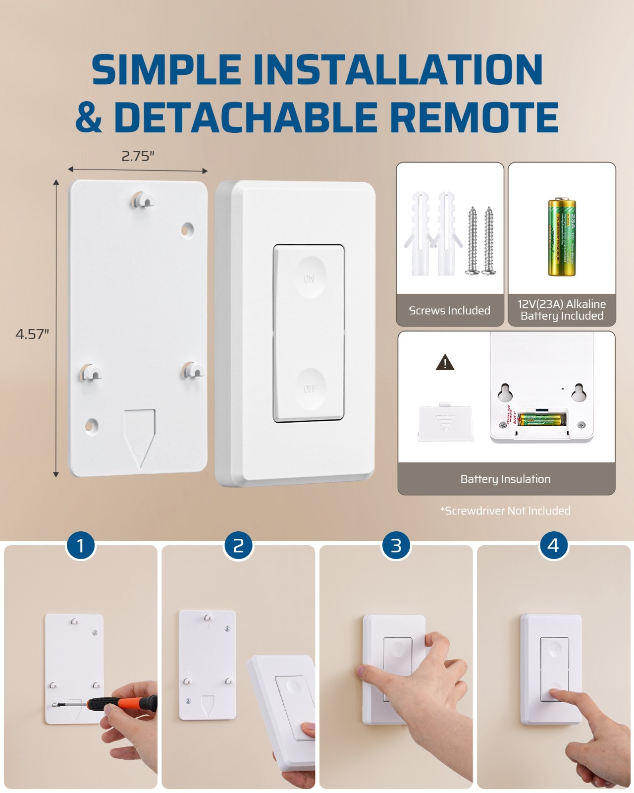 DEWENWILS Wireless Remote Control Outlet 15A Wall Switch No Wiring 100FT