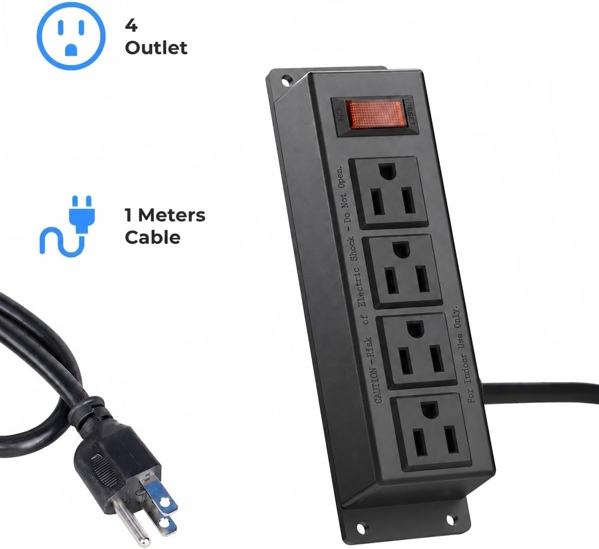 Wall Mount Power Outlet Strip 4 Outlet Mountable Power Strip with Switch 3Ft
