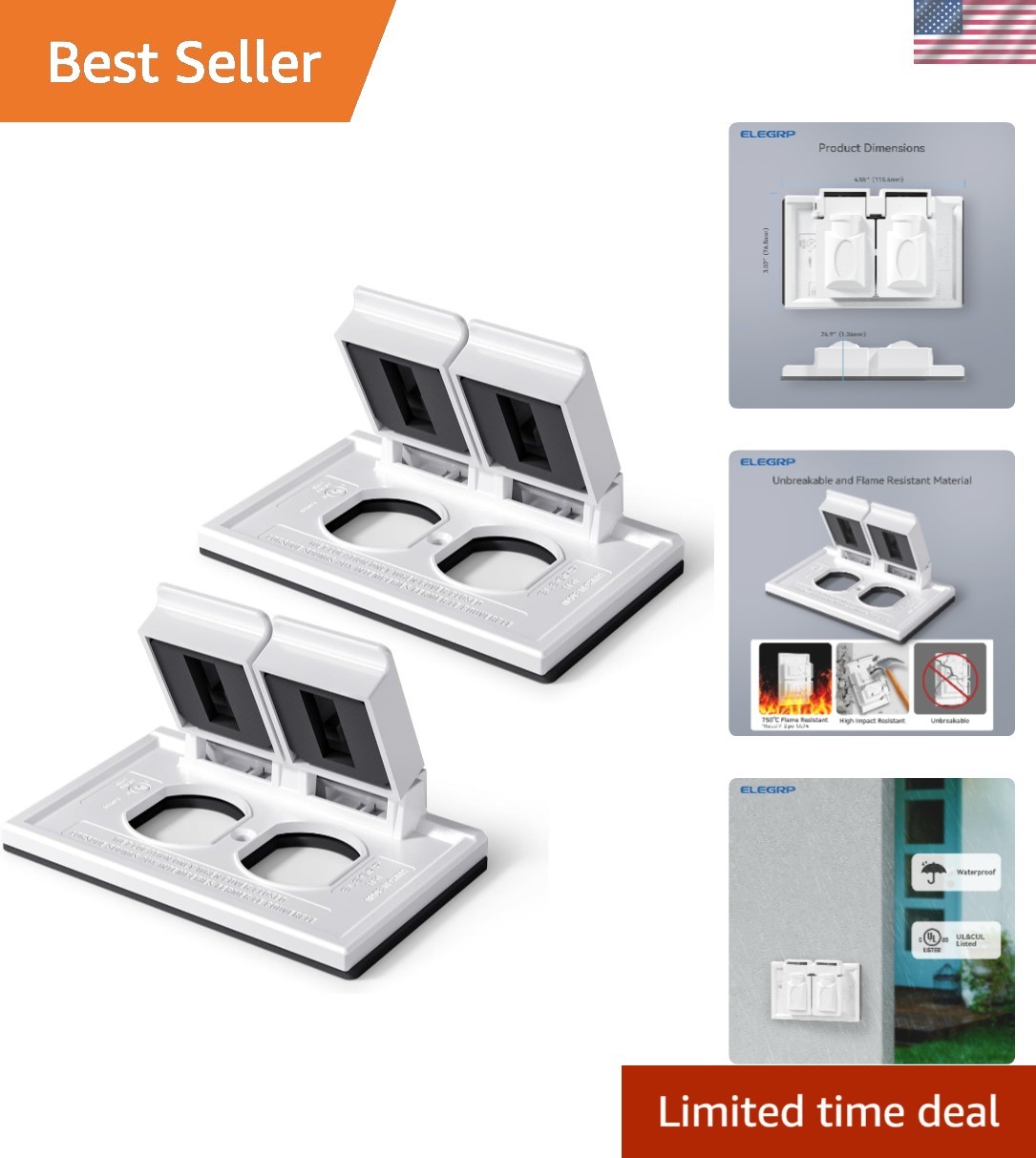 Weatherproof Outdoor Electrical Outlet Cover – 1-Gang, 2 Pack, Polycarbonate