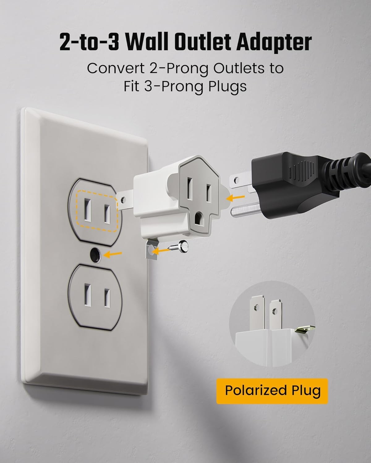 3 Prong to 2 Prong ETL Listed White Power Adapter 4 Pack Conversion Kit