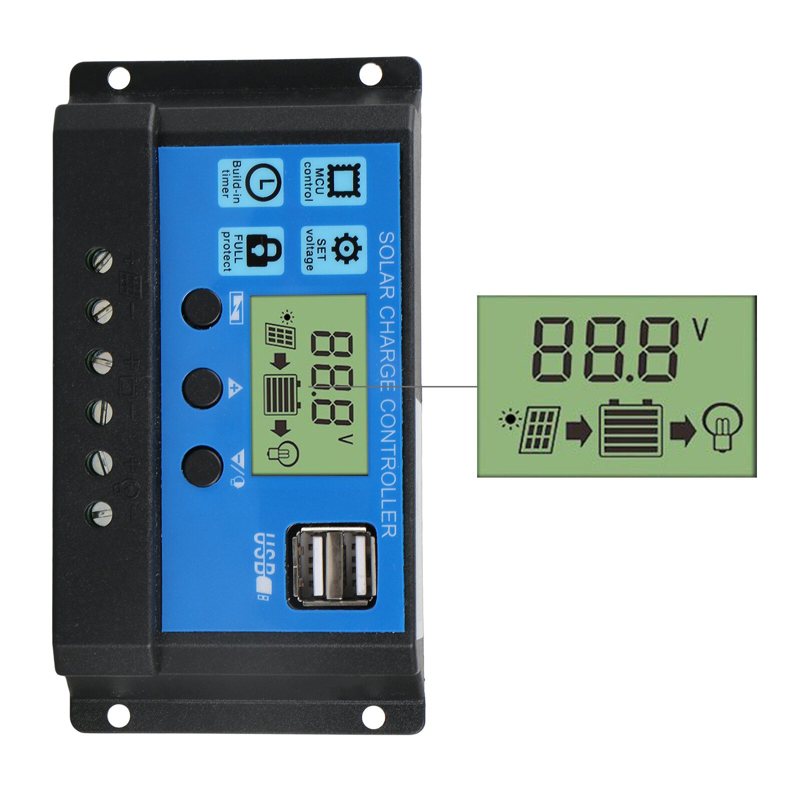 PWM 30A Solar Charge Controller 12V 24V LCD Display Dual USB Panel Charger Home