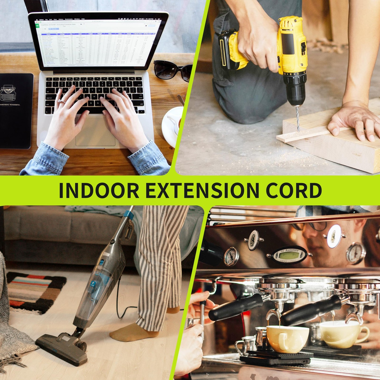 3FT 2Pack 13A 125V 1625W ETL Listed, 16/3 Indoor Extension Cord Black, Short …