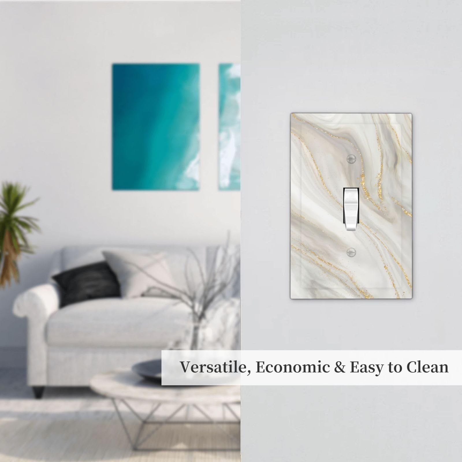 CKHTER White Gray Gold Marble 1 Gang Single 1 Toggle, marble