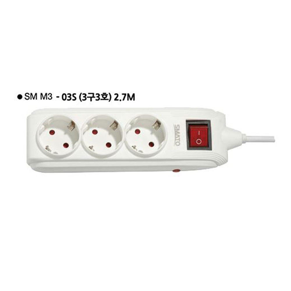 220V 8.85ft(2.7m) 3 Outlet Power Strip bar Safety Plug AC Multi Plug Extension