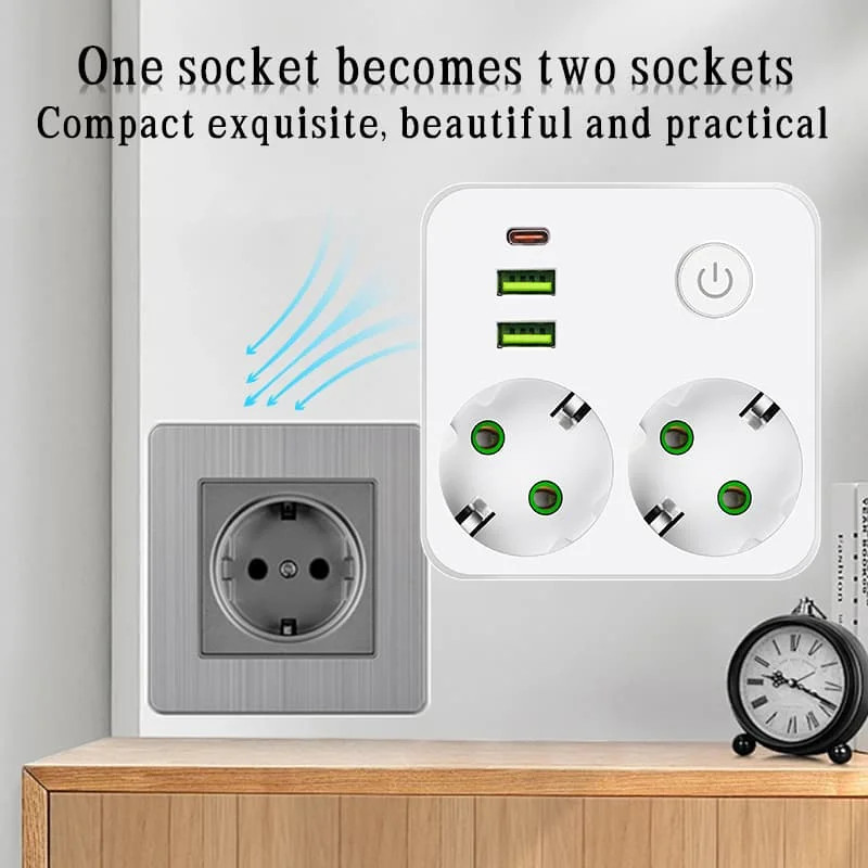 EU Plug Outlet 2 Sockets Multitap Wall Power Strip Electrical Socket No Extensio