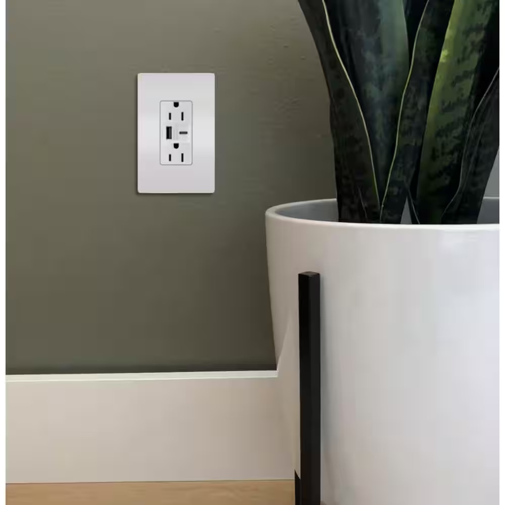 Radiant 15 Amp 125-Volt Decorator Duplex Outlet with 6.0 Amp Type A/C USB, White