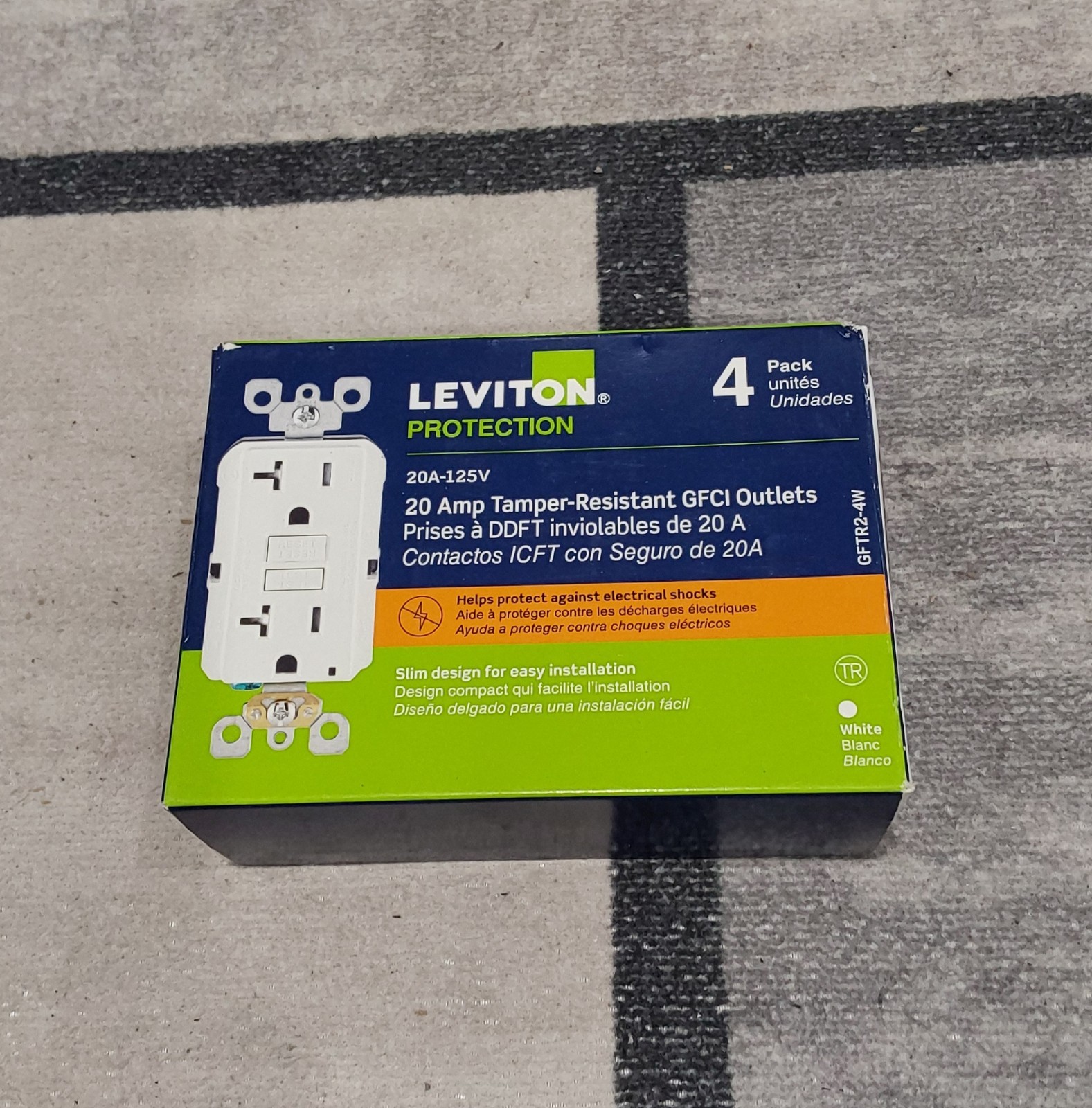 Leviton GFTR2-4W 20A 125V Tamper-Resist GFCI Outlet – White 4 Pack (5827) New F3