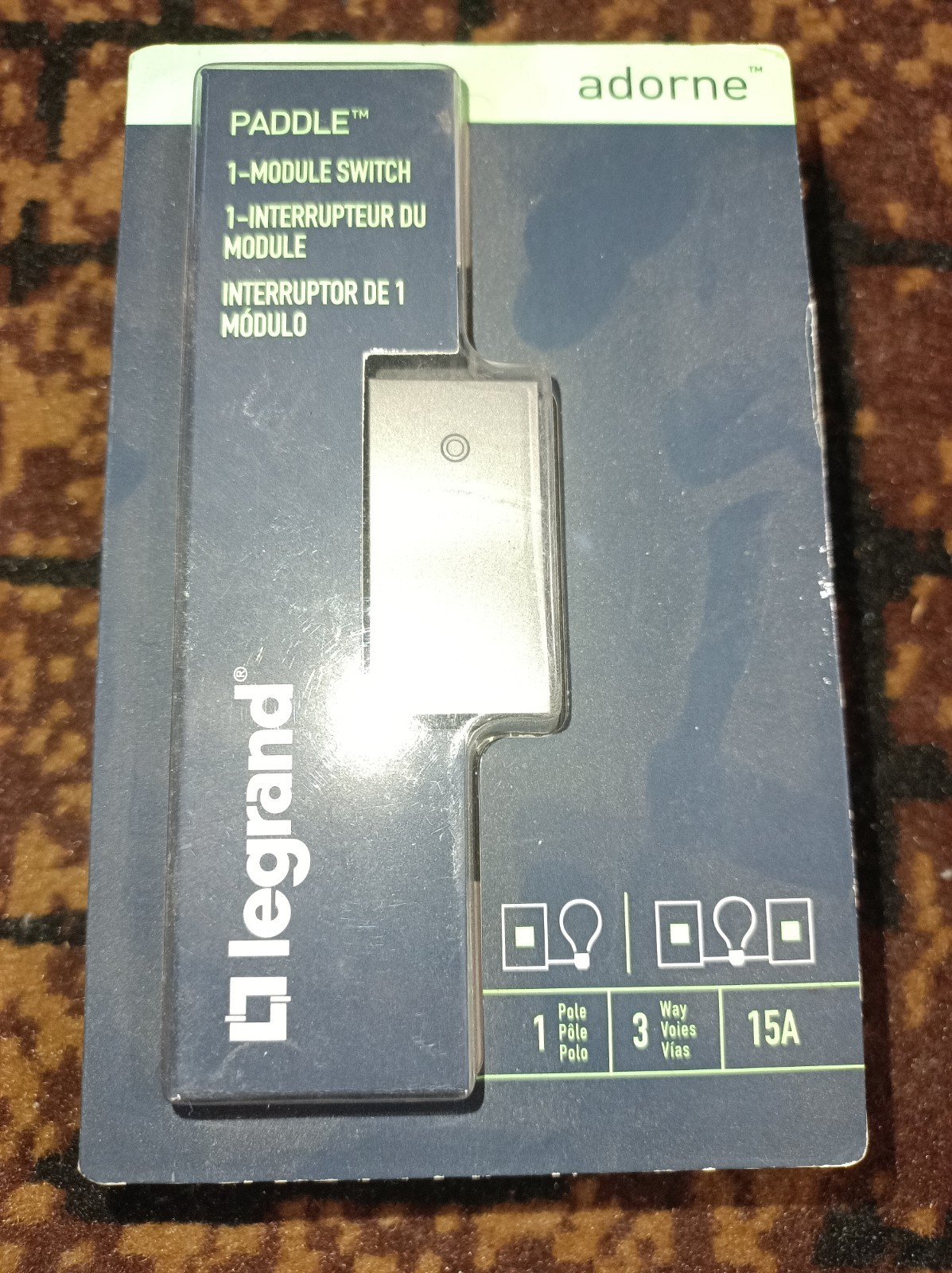 Legrand 15A 1 or 3-Way Half-Size Paddle Switch Magnesium ASPD1531M4