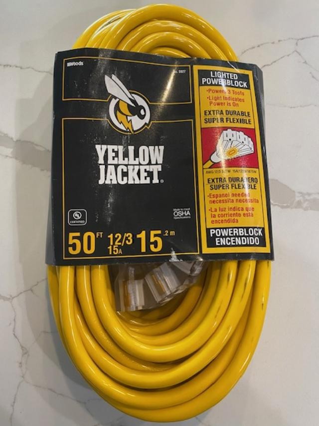 Yellow Jacket Heavy Duty Extension Cord, 50Ft, 12/3 Lighted Power Block 2827