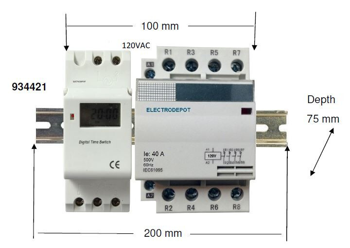 40A Timer 4 Pole Time Switch 120VAC, 7 Day 24 Hr Programmable DIN, 50A 30A, 2Hp