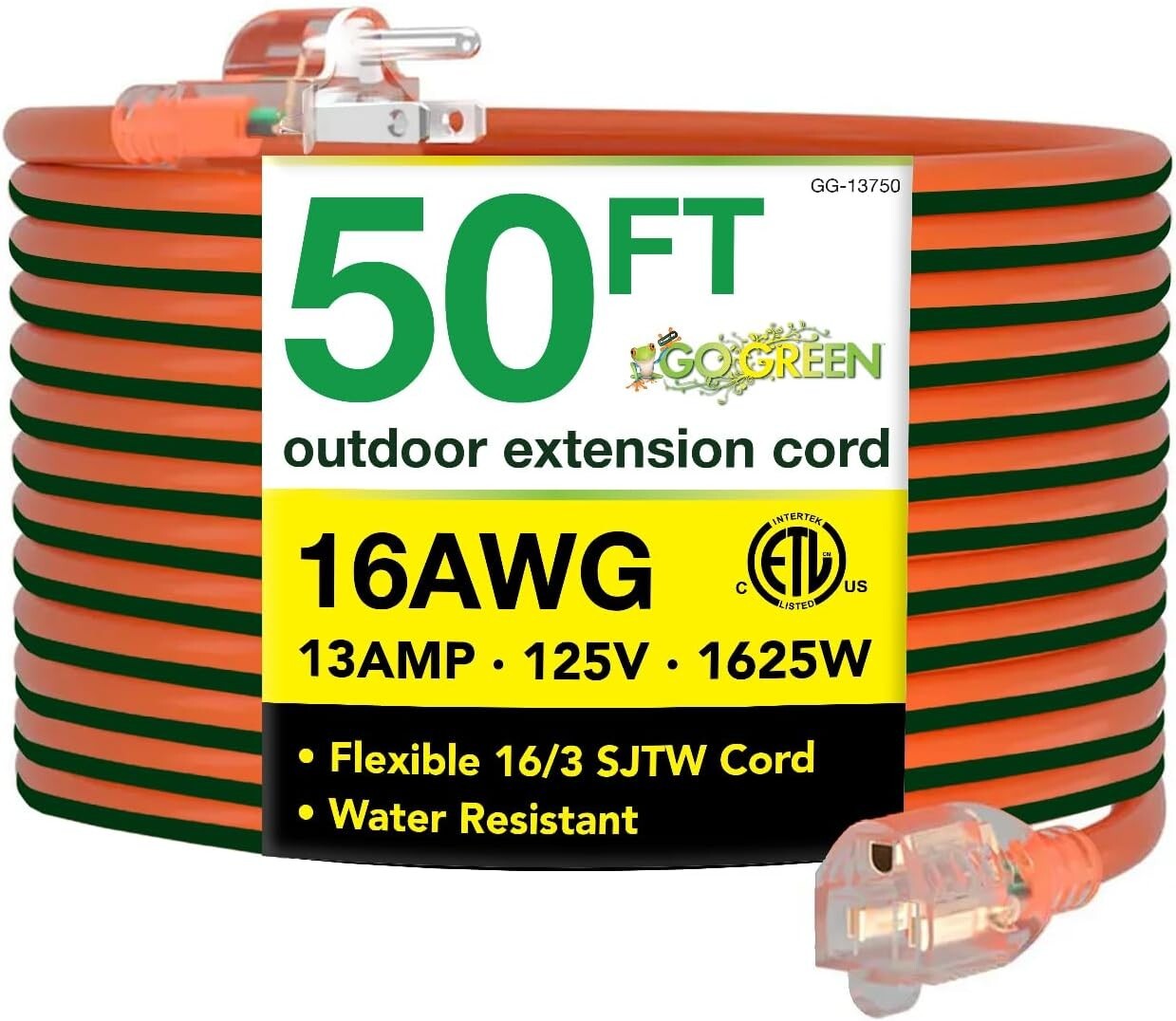 ETL Listed 50-Foot Outdoor Extension Cord – Moisture and Abrasion Resistant