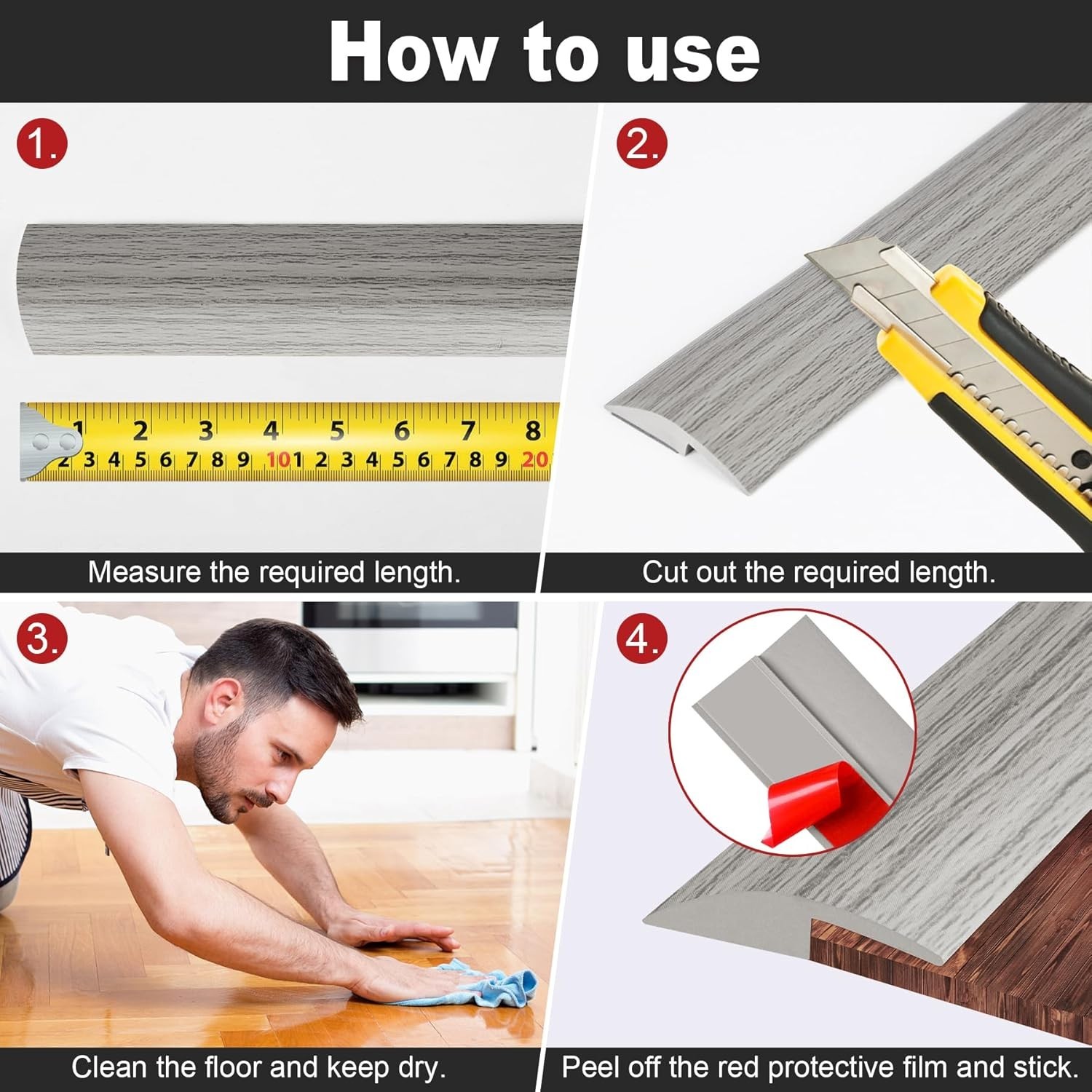 Self-Adhesive Floor Transition Strip – 10Ft Gray Forest for Safe Home Edges