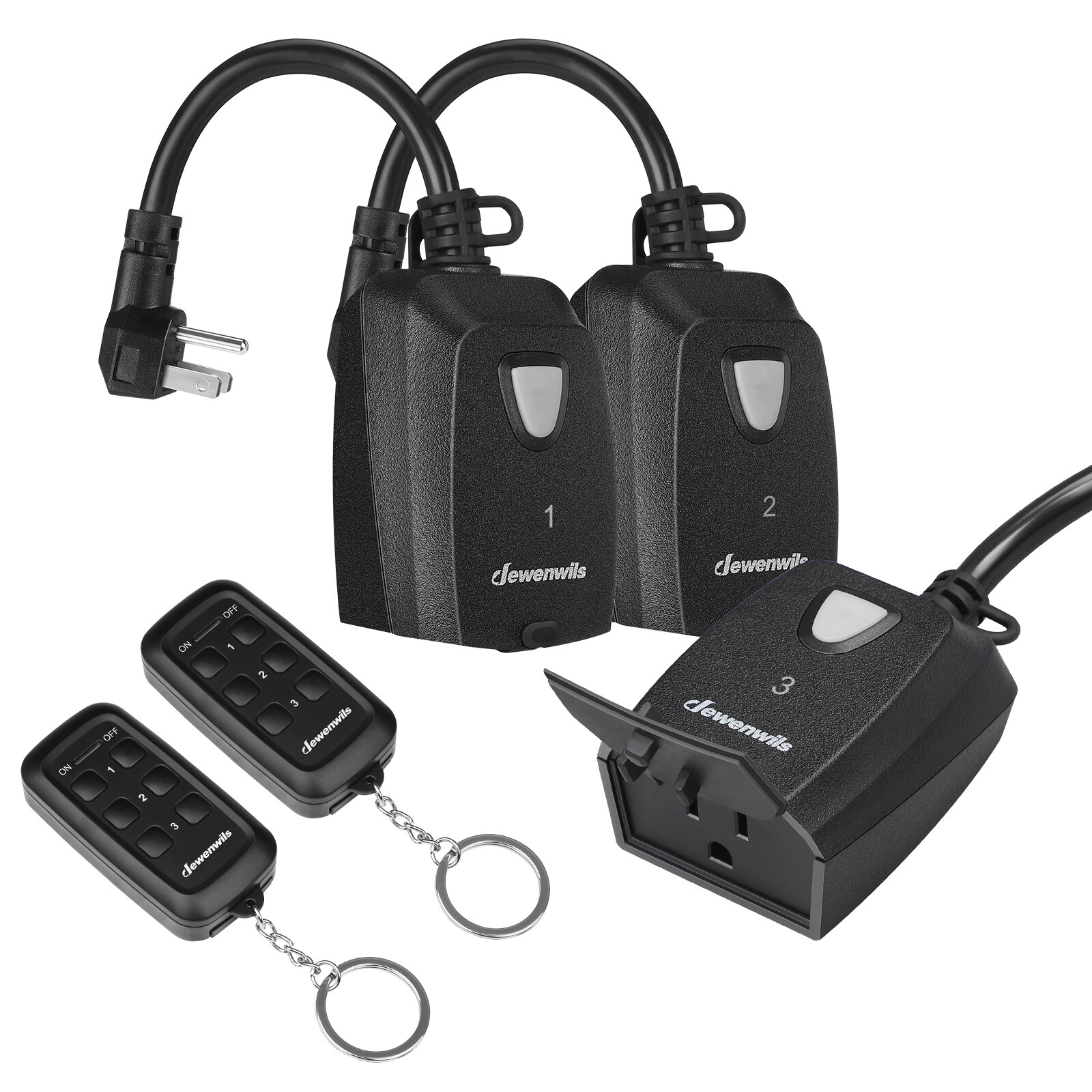 DEWENWILS 3Pcs Outdoor Indoor Wireless Remote Control Outlet 12 Remote 100FT