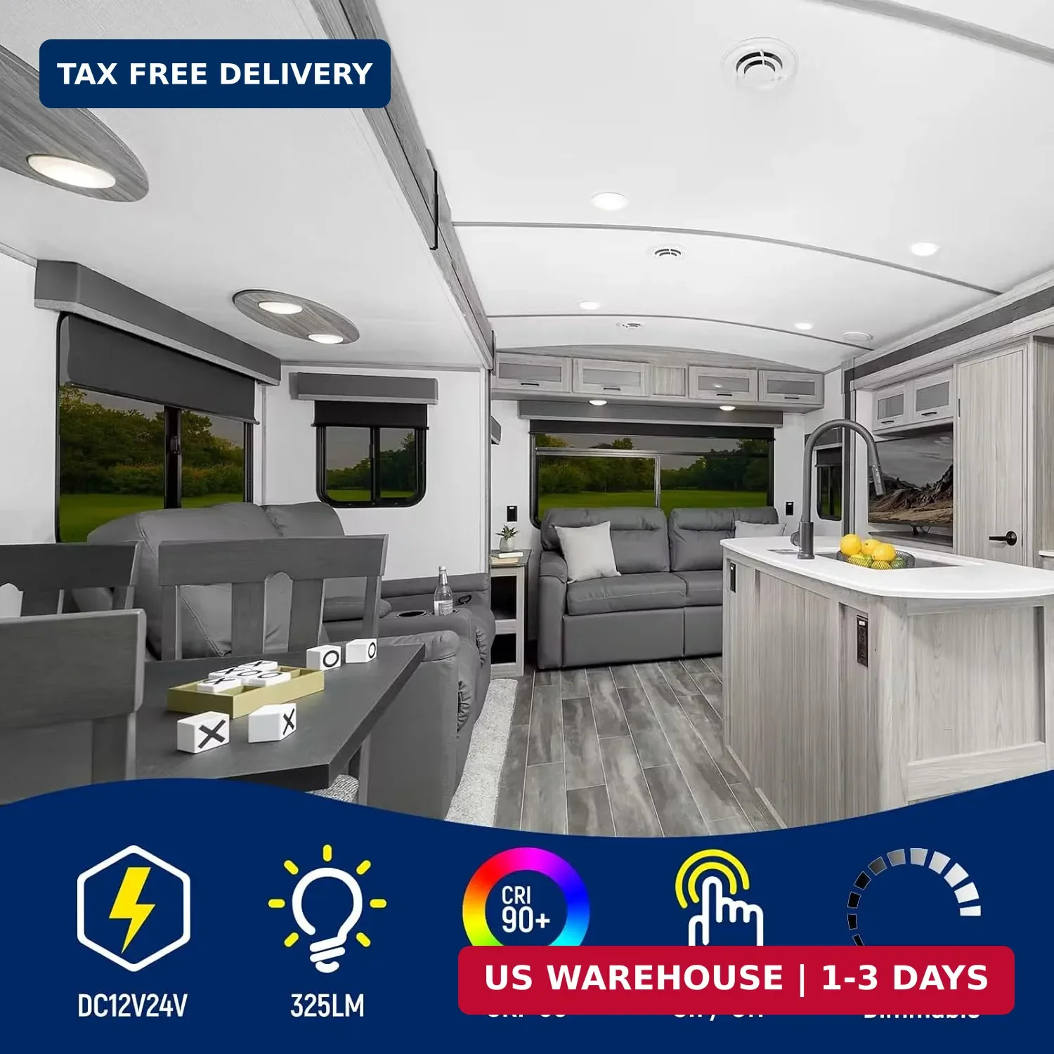 2 Pack RV Interior Ceiling Dome Light 4.5 Inch, Press Dimmer Switch & Blue Night