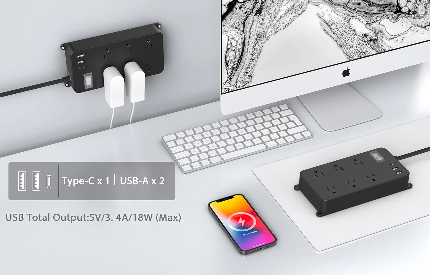 Outdoor Power Strip Weatherproof,20W USB C,Waterproof Extension Cord Multiple Ou