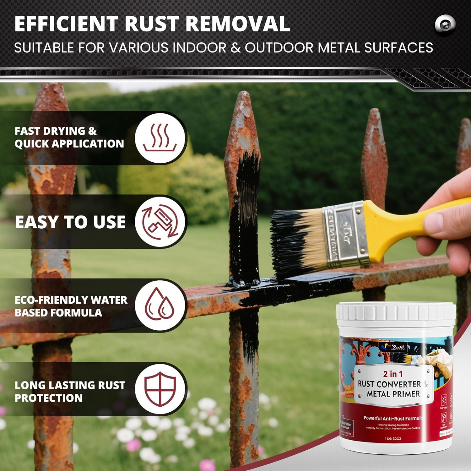 Rust Converter for Metal 2 in 1 64 Fl Oz (Pack of 1) Black