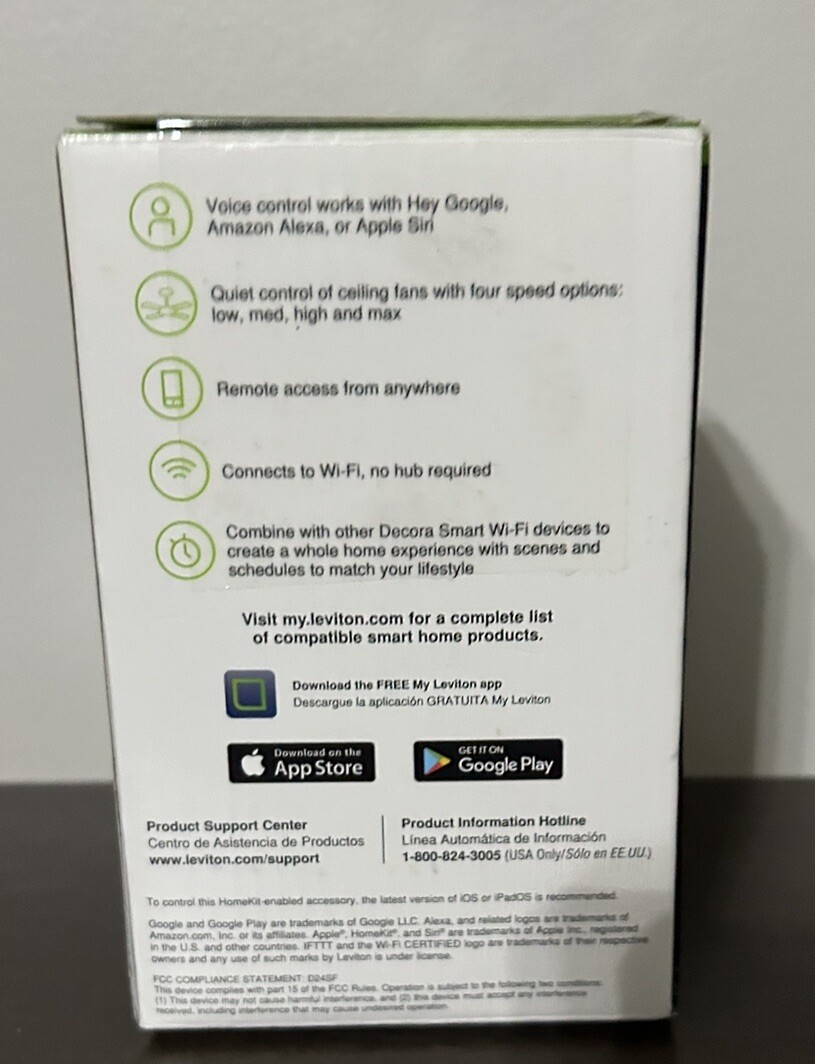 New Sealed Leviton Decora Smart 2nd Gen Wi-Fi Fan Controller White D24SF-1RW