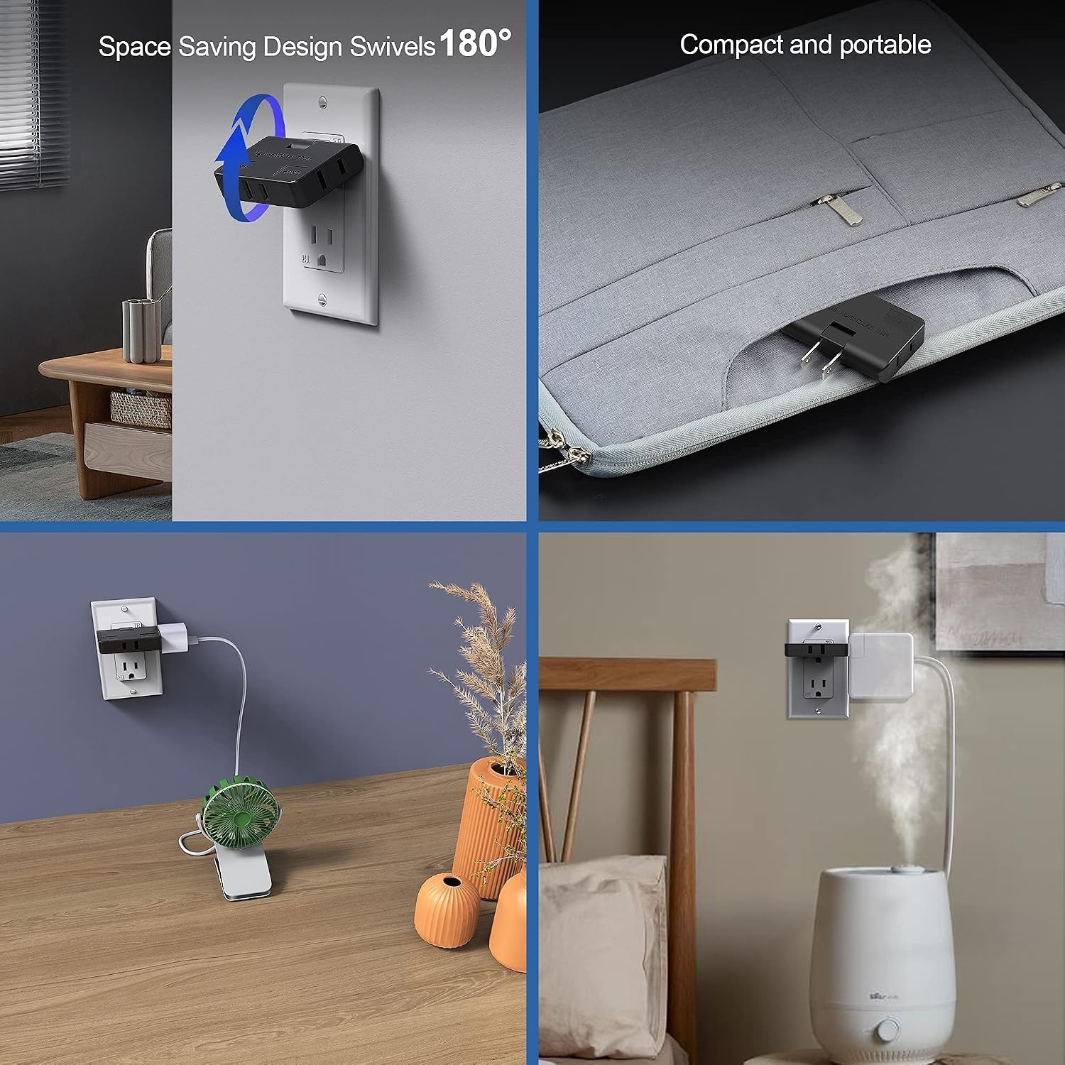 ETwinCoo 3-Way Flat Wall Outlet Extender & Splitter, 2-Prong Swivel Mini Plug…