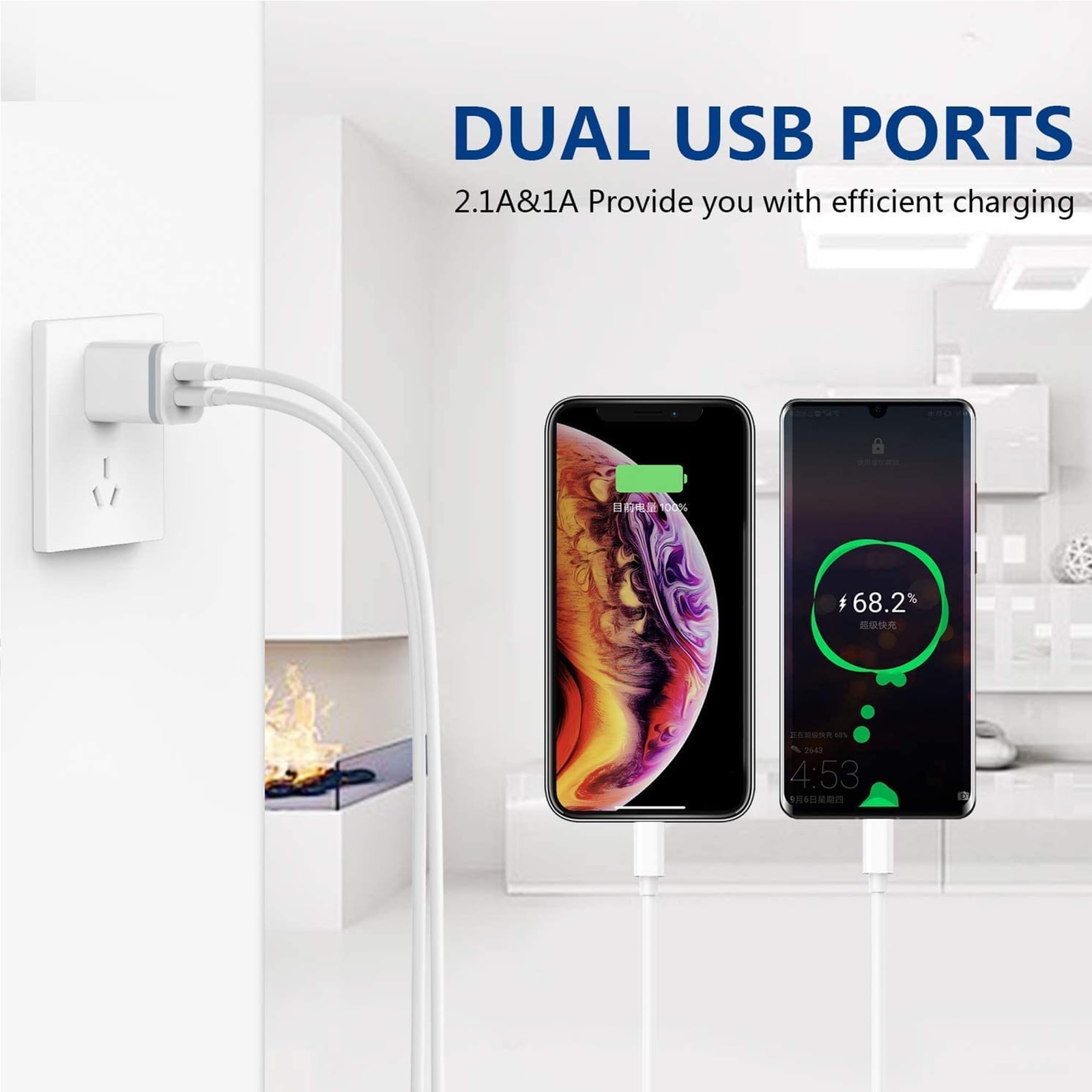 USB Wall Charger, 5-Pack 2.1A/5V Dual Port USB Cube Power Adapter Charger Plug