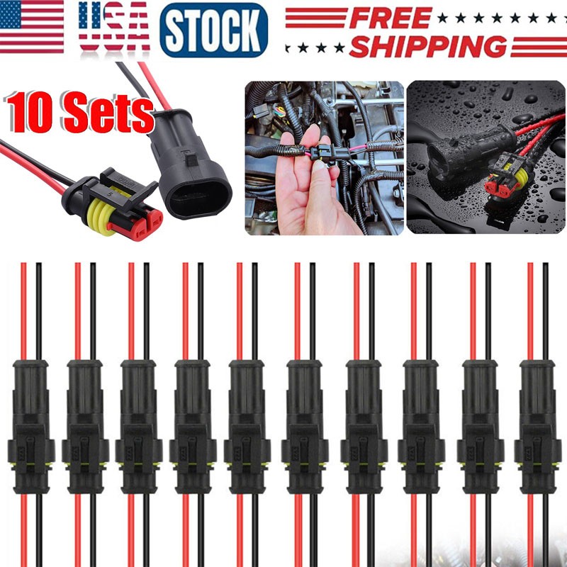 10 Pairs 2-Pin Car Waterproof Male Female Two Way Electrical Connector Plug Wire