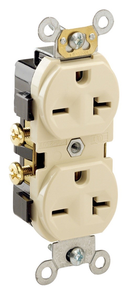 Leviton 051-05822-00I 250V Straight Blade Narrow Body Ivory Duplex Receptacle