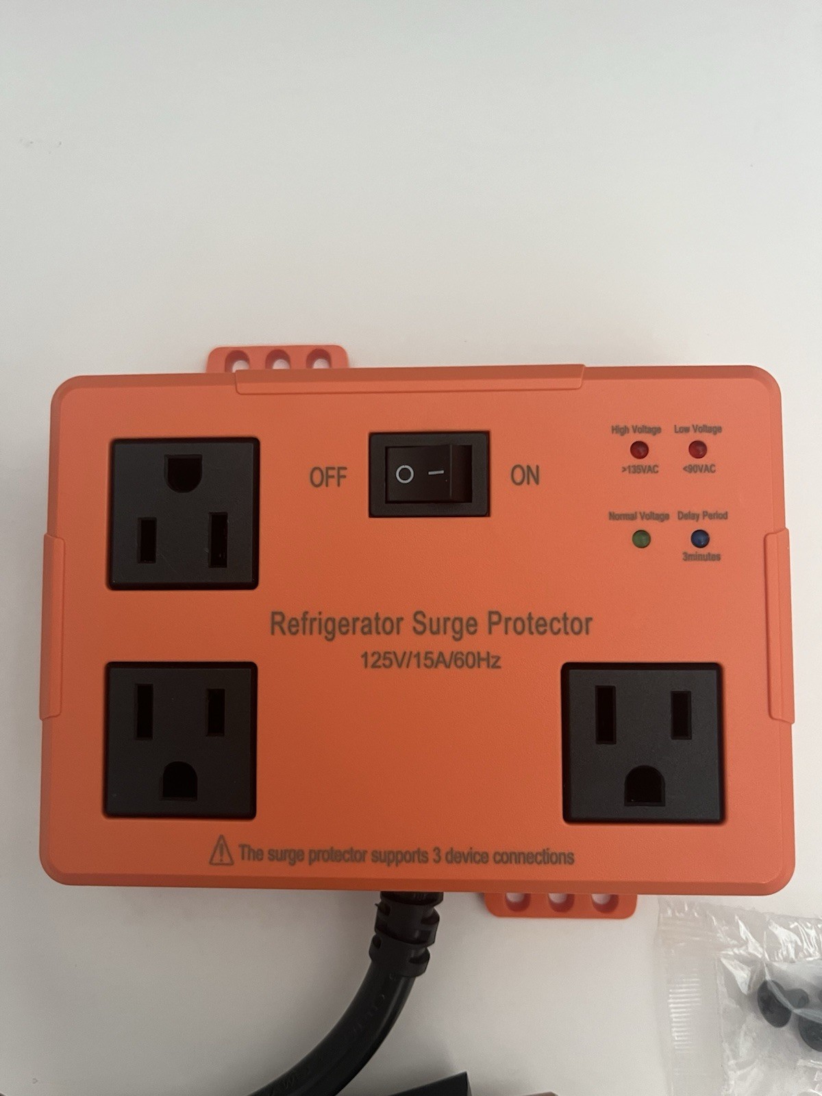 3 Outlet Refrigerator Surge Protector w/ Time Delay 15A/125V/60HZ