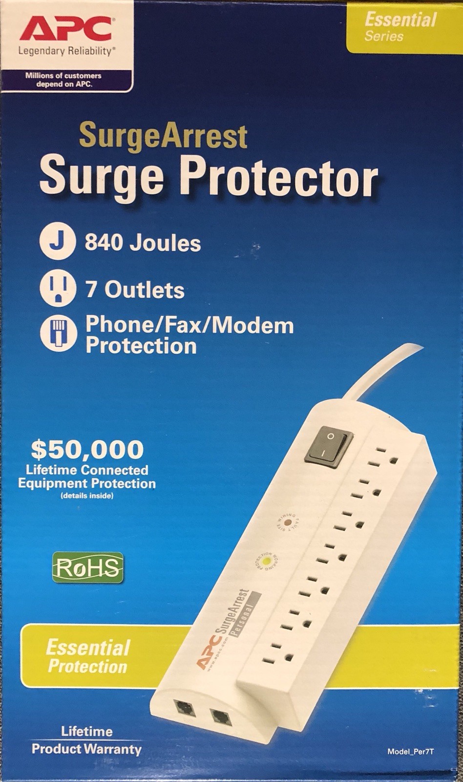 NEW APC Personal SurgeArrest Strip RJ11 PER7T LIFETIME PRODUCT WARRANTY