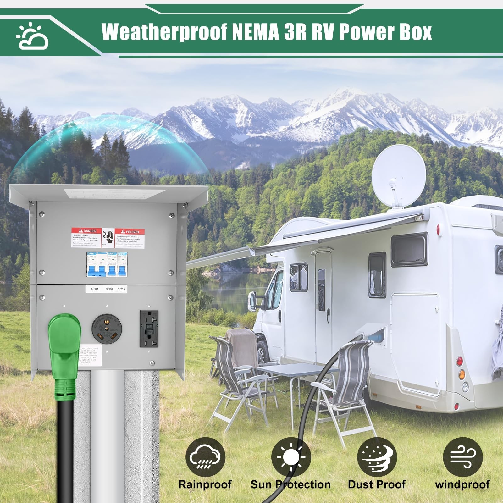 Binwacool Temporary Power Outlet Panel,RV Electrical Panel 20 30 And 50-Amp