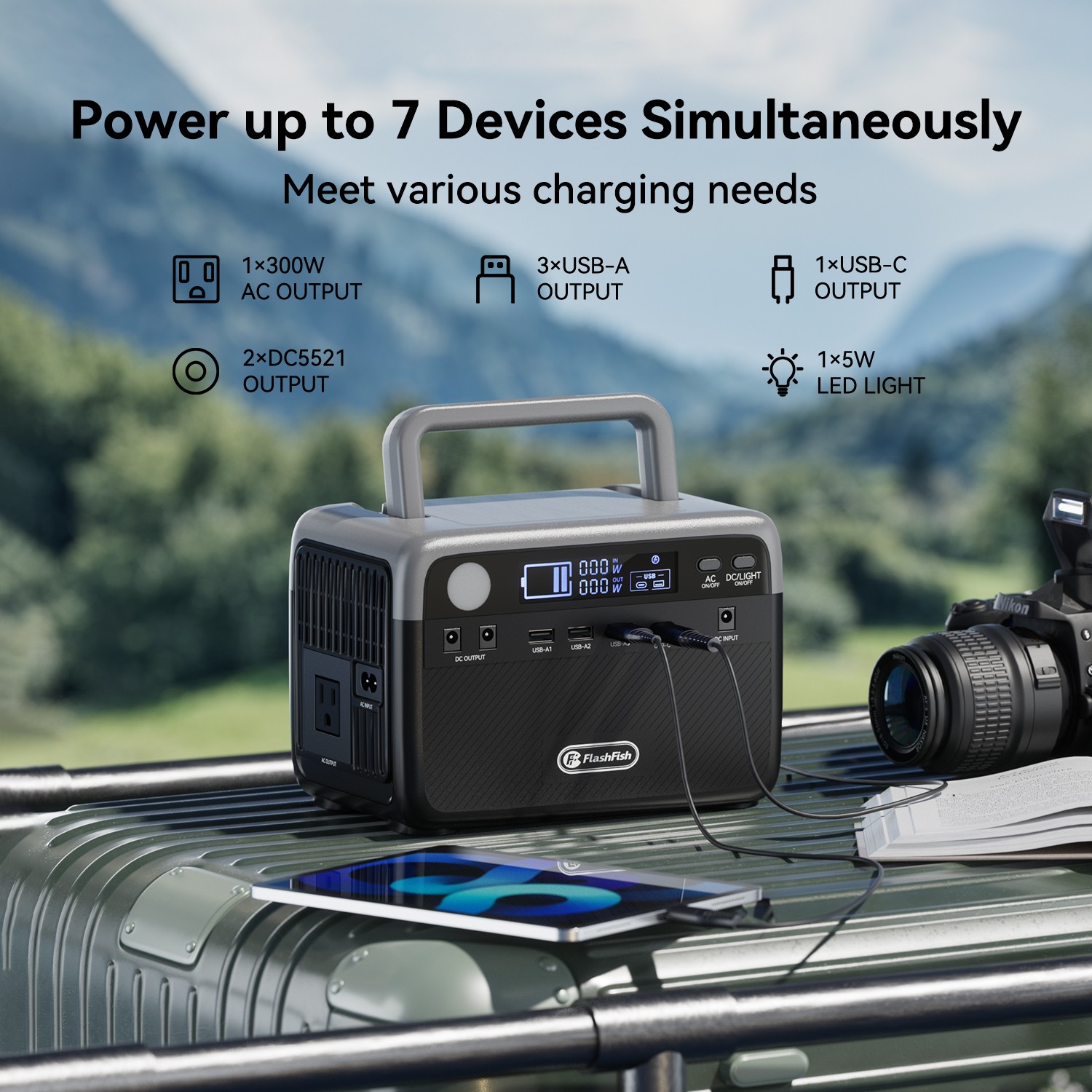 Flashfish Portable Power Station LiFepO4 300W 230.4Wh Optional Solar Panel 100W