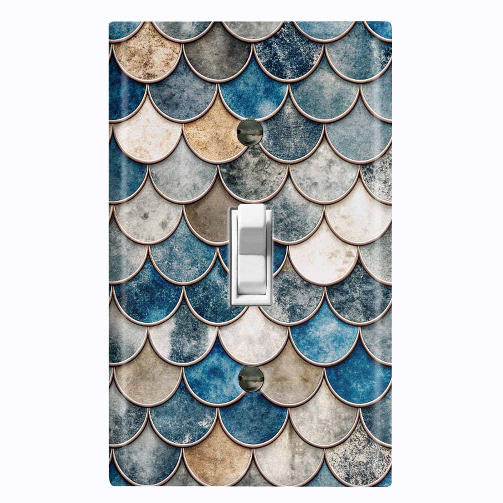 Metal Light Switch Outlet Cover Wall Plate Rustic Blue Scales Ocean Decor OCN152