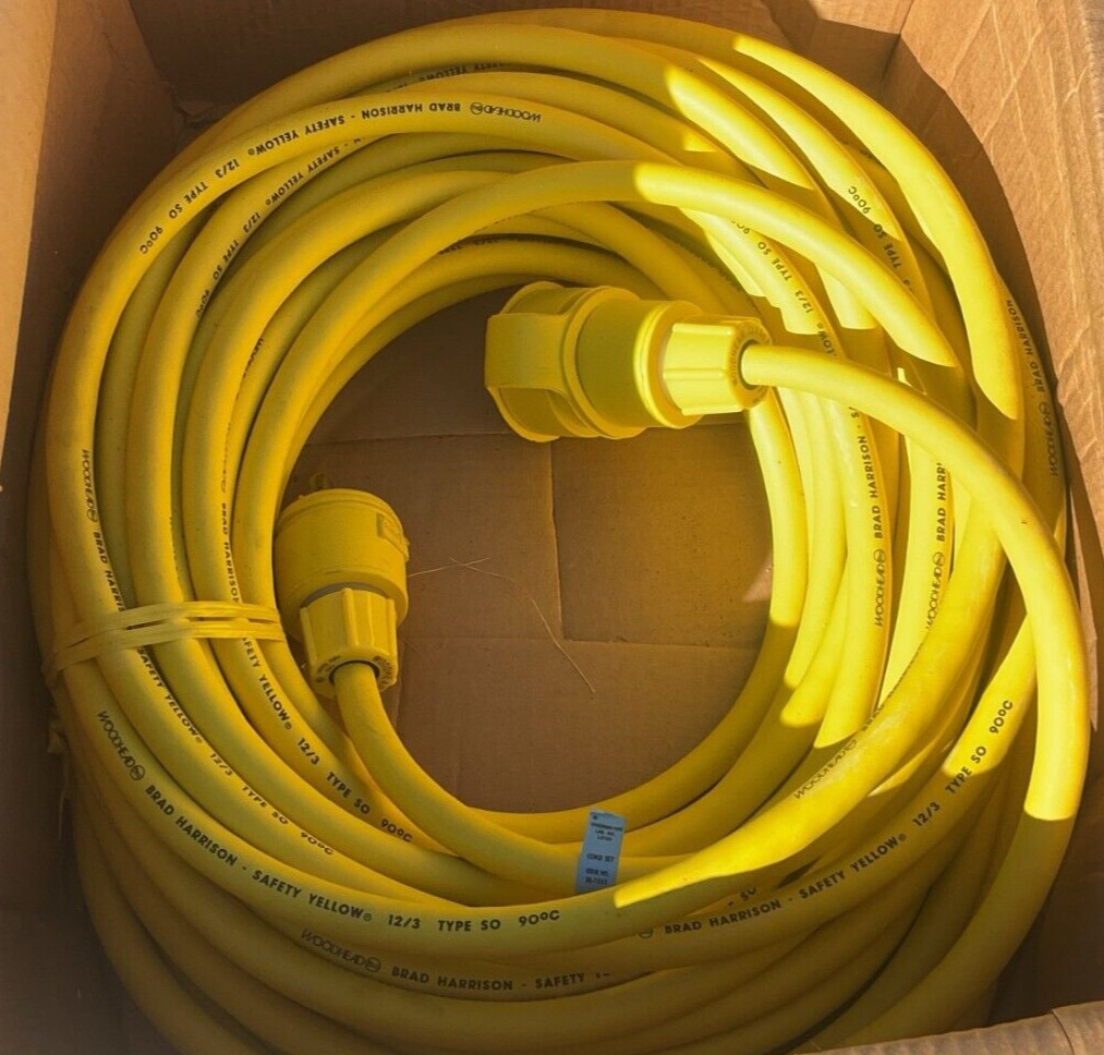 Woodhead 100ft NEMA L5-20P to L5-20R 12AWG Yellow Watertite Twist-Lock Connector