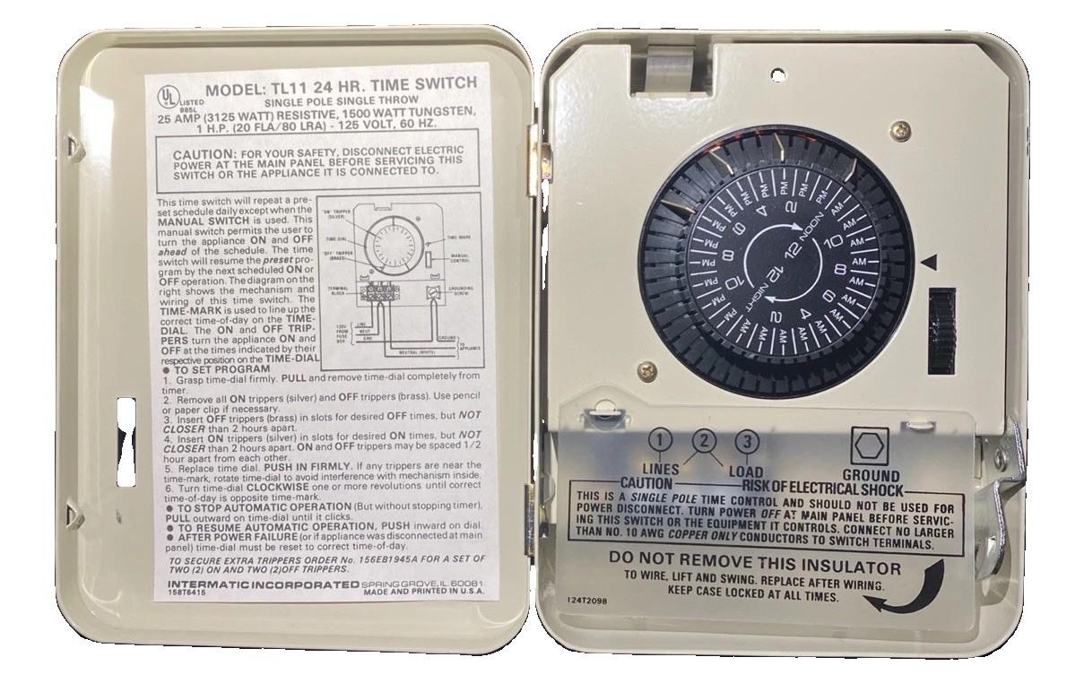 Intermatic Electric Water Heater Timer Switch 24 HR TL11 25 Amp 125 Volts