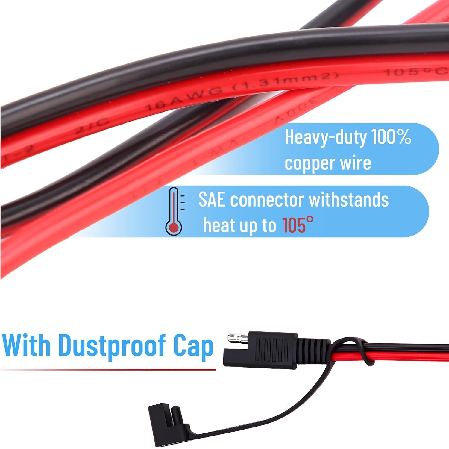 Weather-Resistant 3FT SAE Extension Cable with Dust Cap – Ideal for Outdoor Use