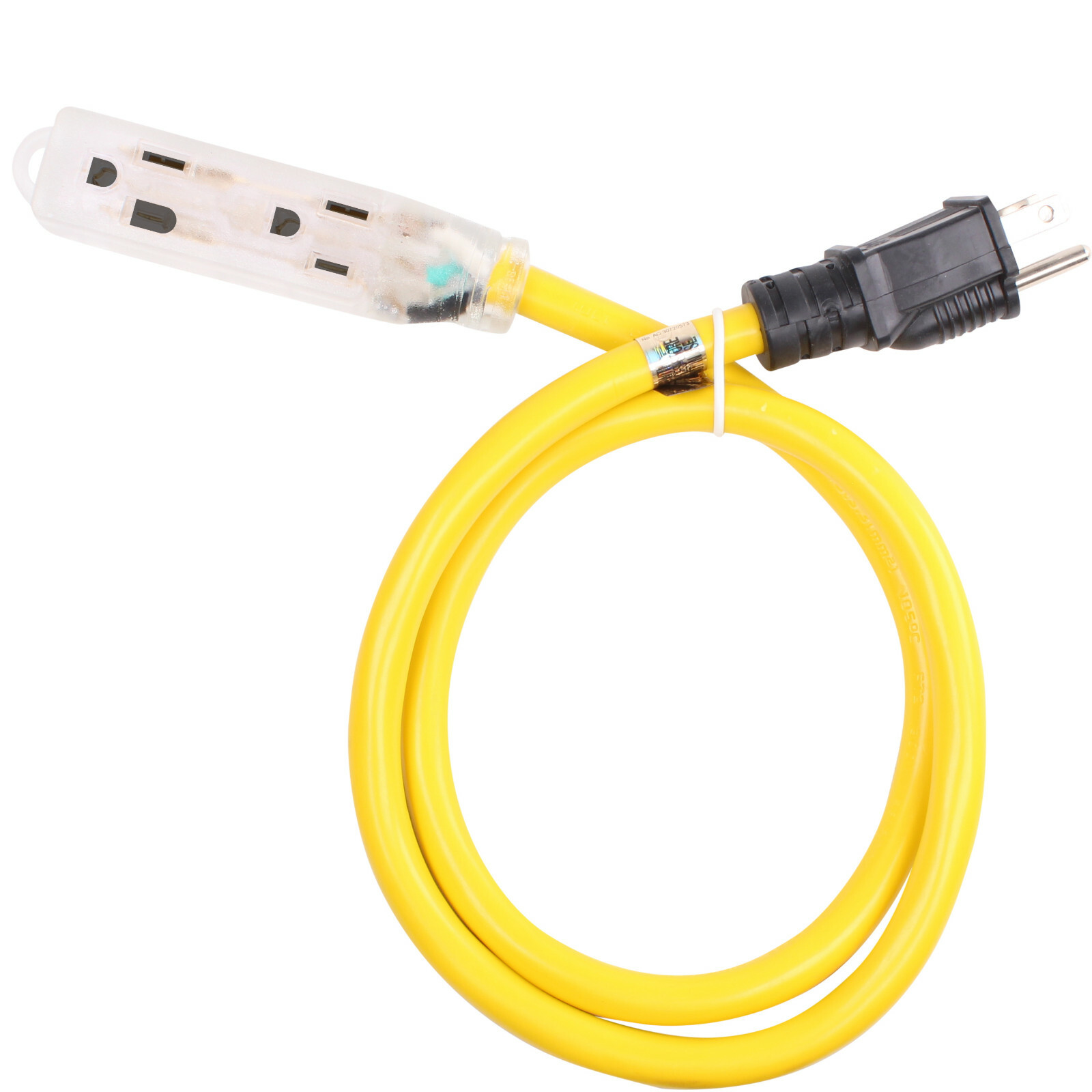 Lighted Outdoor Extension Cord 3ft 515P to 3 Way 515R Splitter 15 AMP 125 Volts