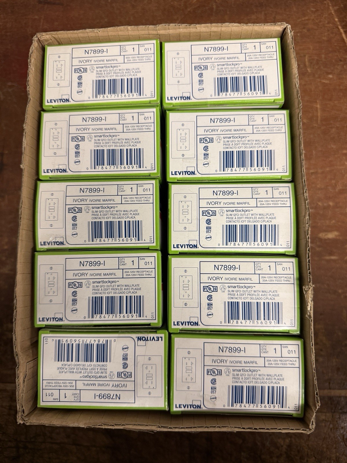 Lot of 10 Leviton N7899-I 20A GFCI Outlets – New (IVORY) FREE SHIPPING