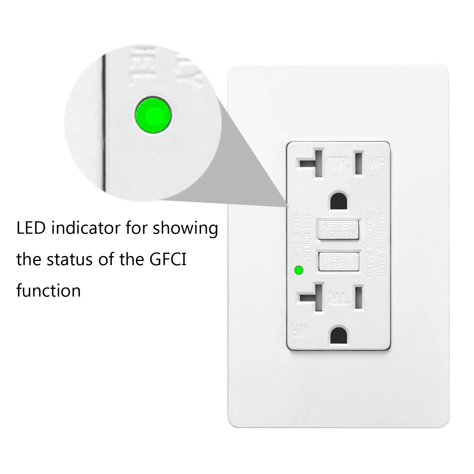 20Amp GFCI Outlet White 125V Weather Tamper Resistant 20A Receptacle w/LED NEW