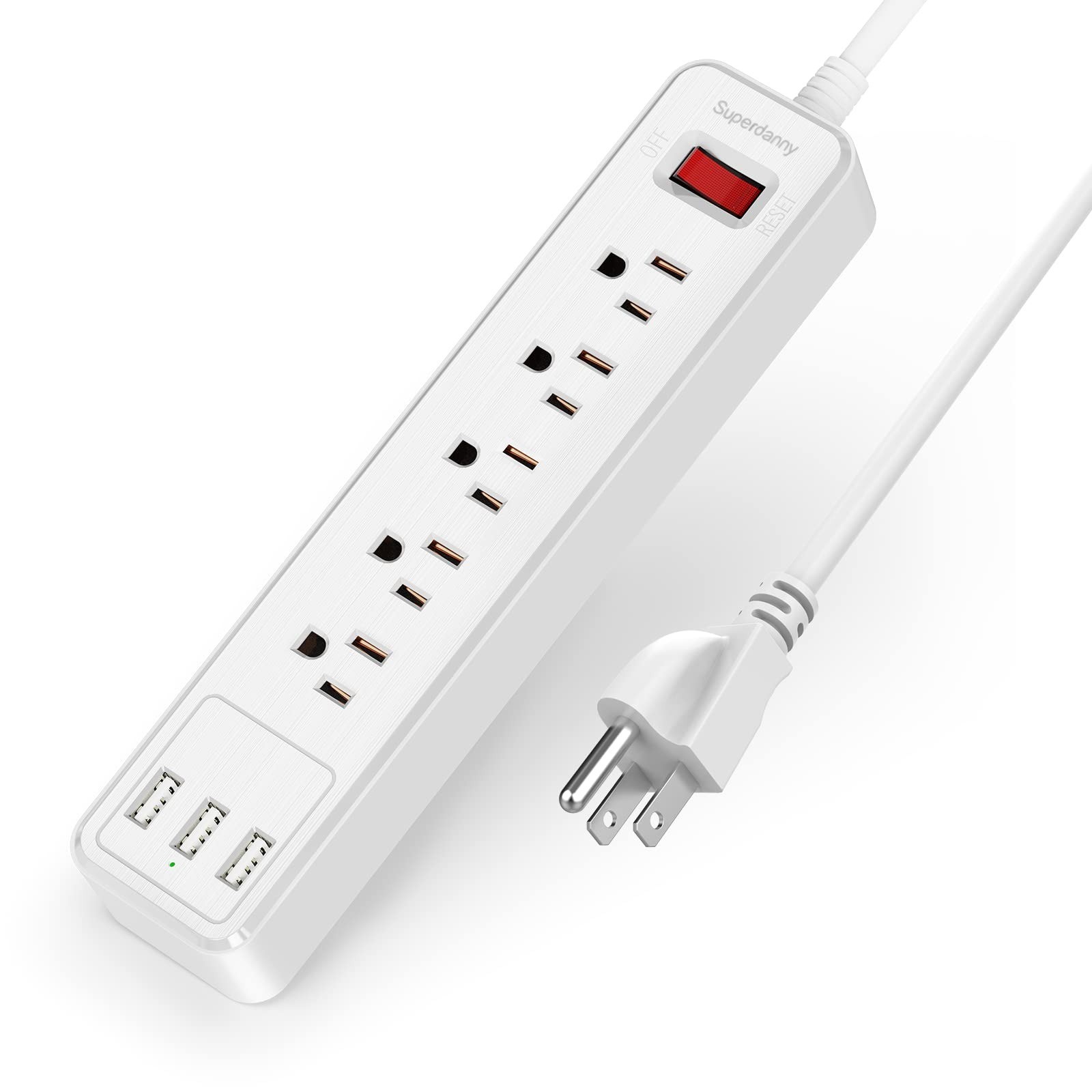SUPERDANNY 10Ft Surge Protector Power Strip with 6 Outlets & 3 USB Ports